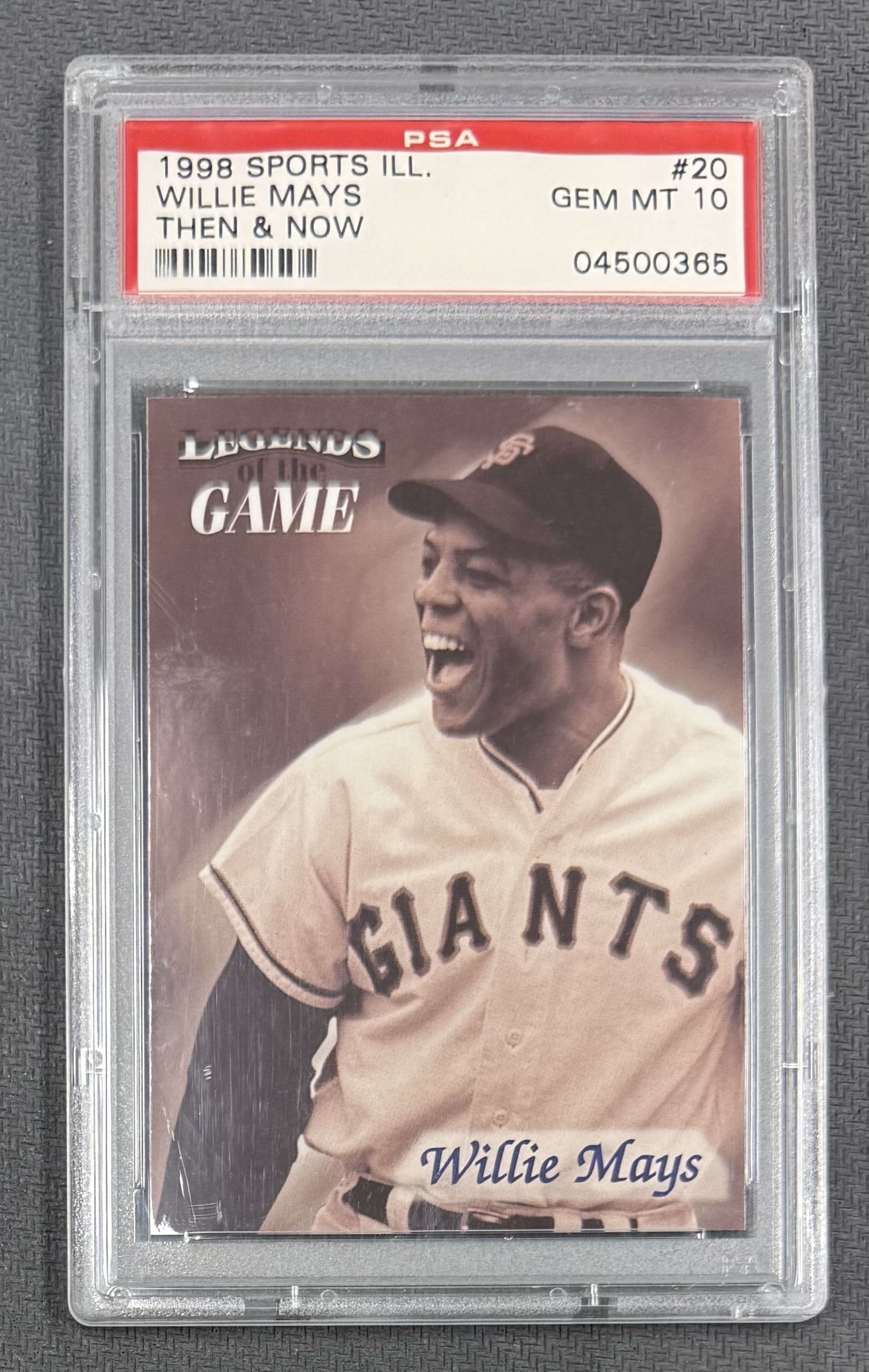 Willie Mays 1998 SI Then & Now Legends of the Game Baseball Card #20 Graded PSA 10 Cert #04500365 Willie Mays 1998 SI Then & Now Legends of the Game Baseball Card #20 Graded PSA 10 Cert #04500365