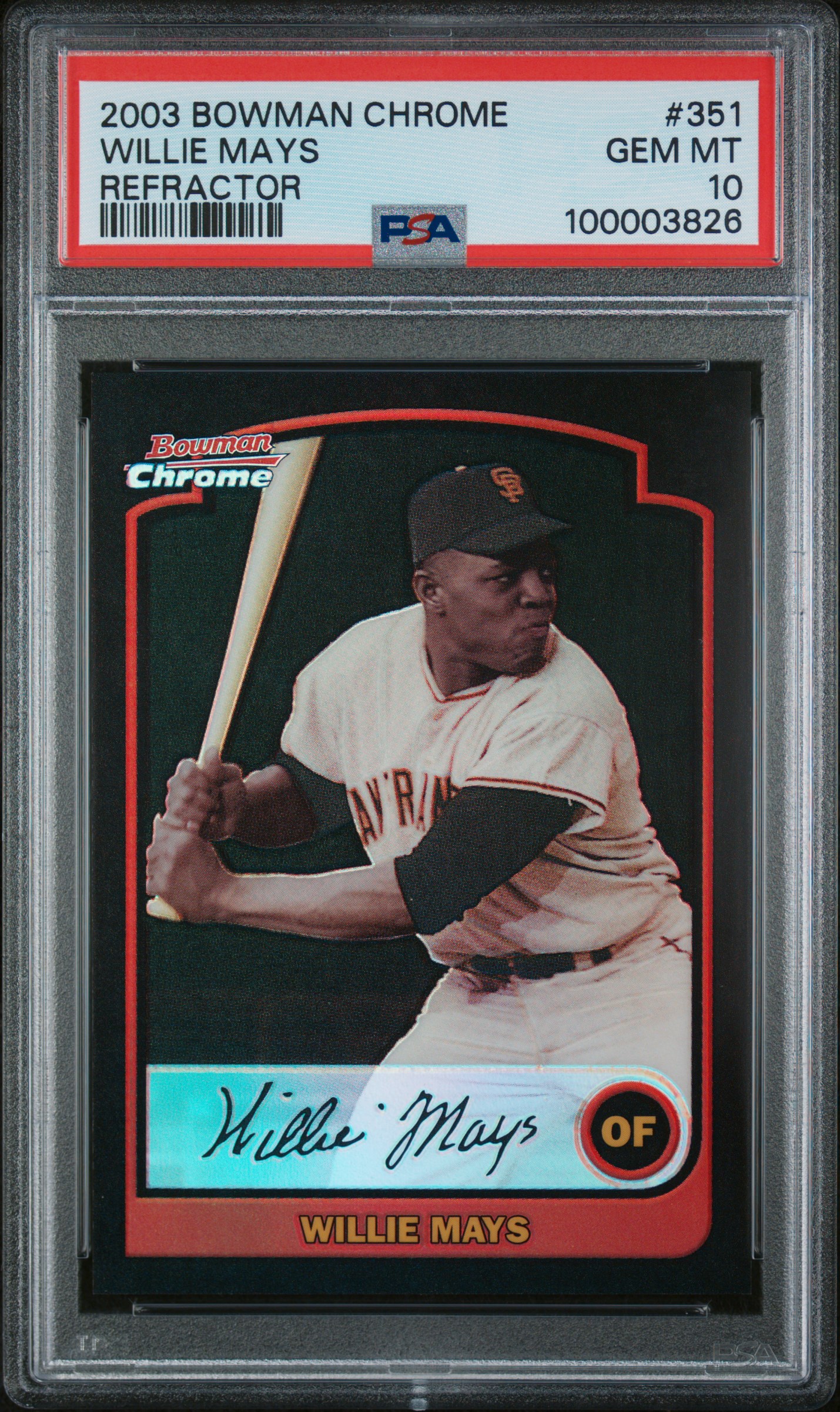 Willie Mays 2003 Bowman Chrome Refractor San Francisco Giants Baseball Card #351 Graded PSA 10 Cert #100003826