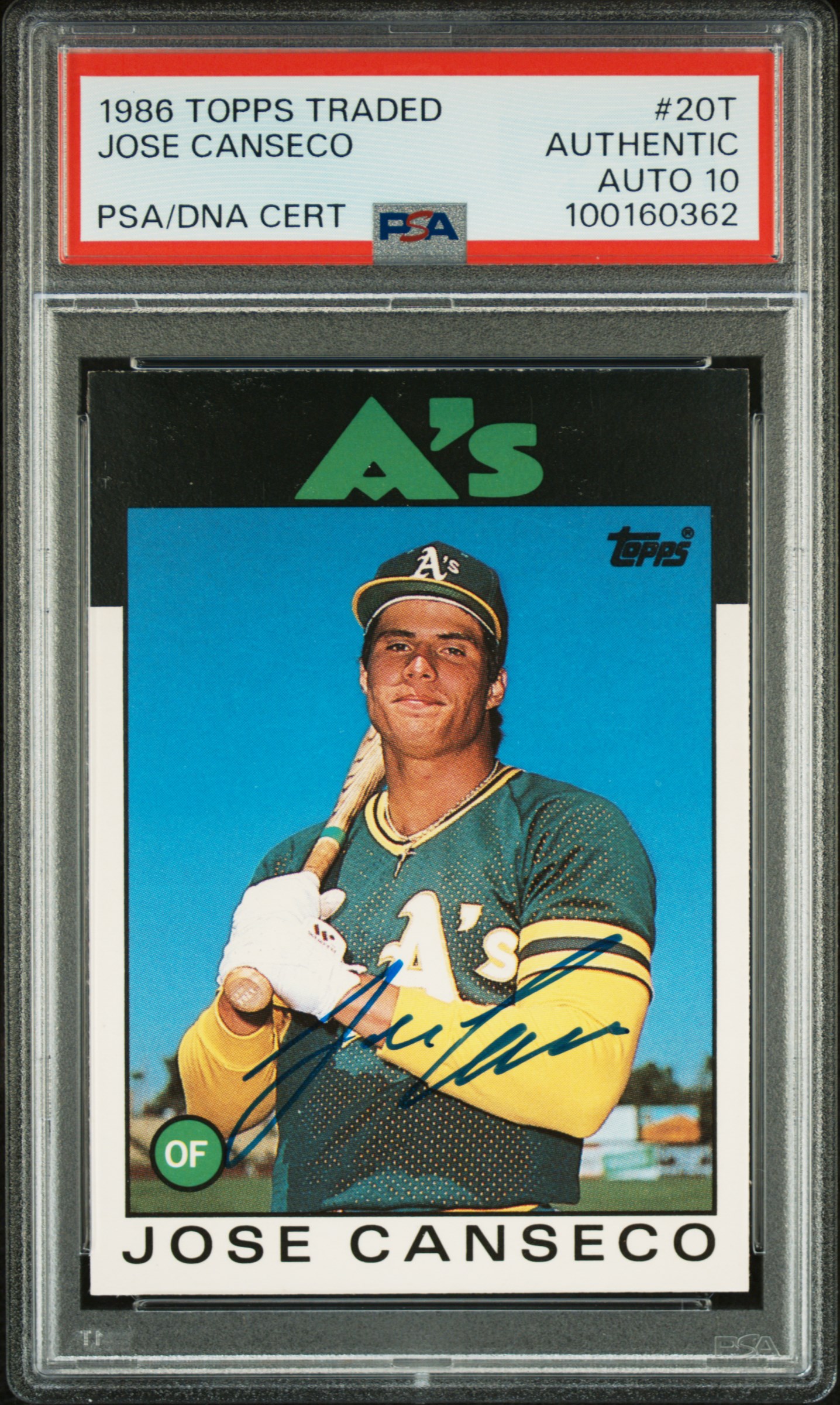 Jose Canseco 1986 Topps Traded Rookie Card #20T Auto Graded PSA 10 100160362