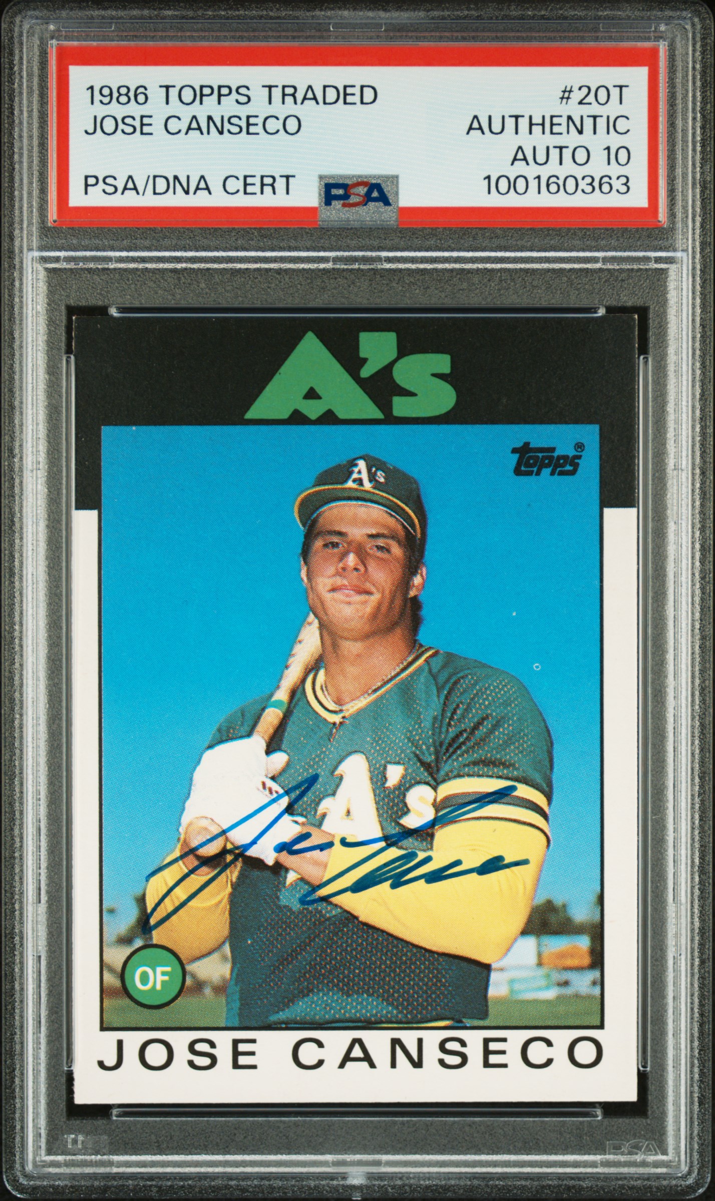 Jose Canseco 1986 Topps Traded Rookie Card #20T Auto Graded PSA 10 100160363