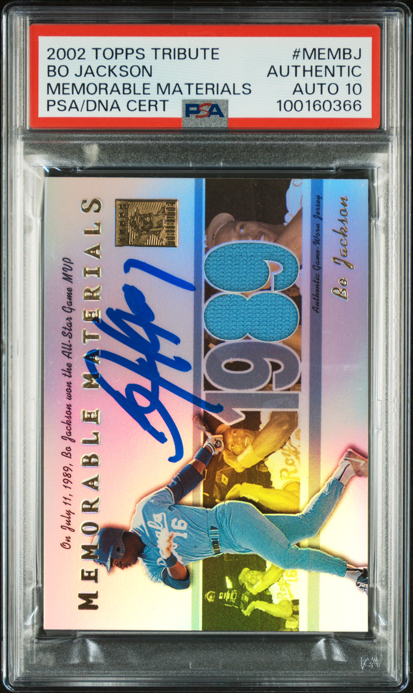 Bo Jackson 2002 Topps Tribute Game Worn Patch Signed Card Auto Graded PSA 10