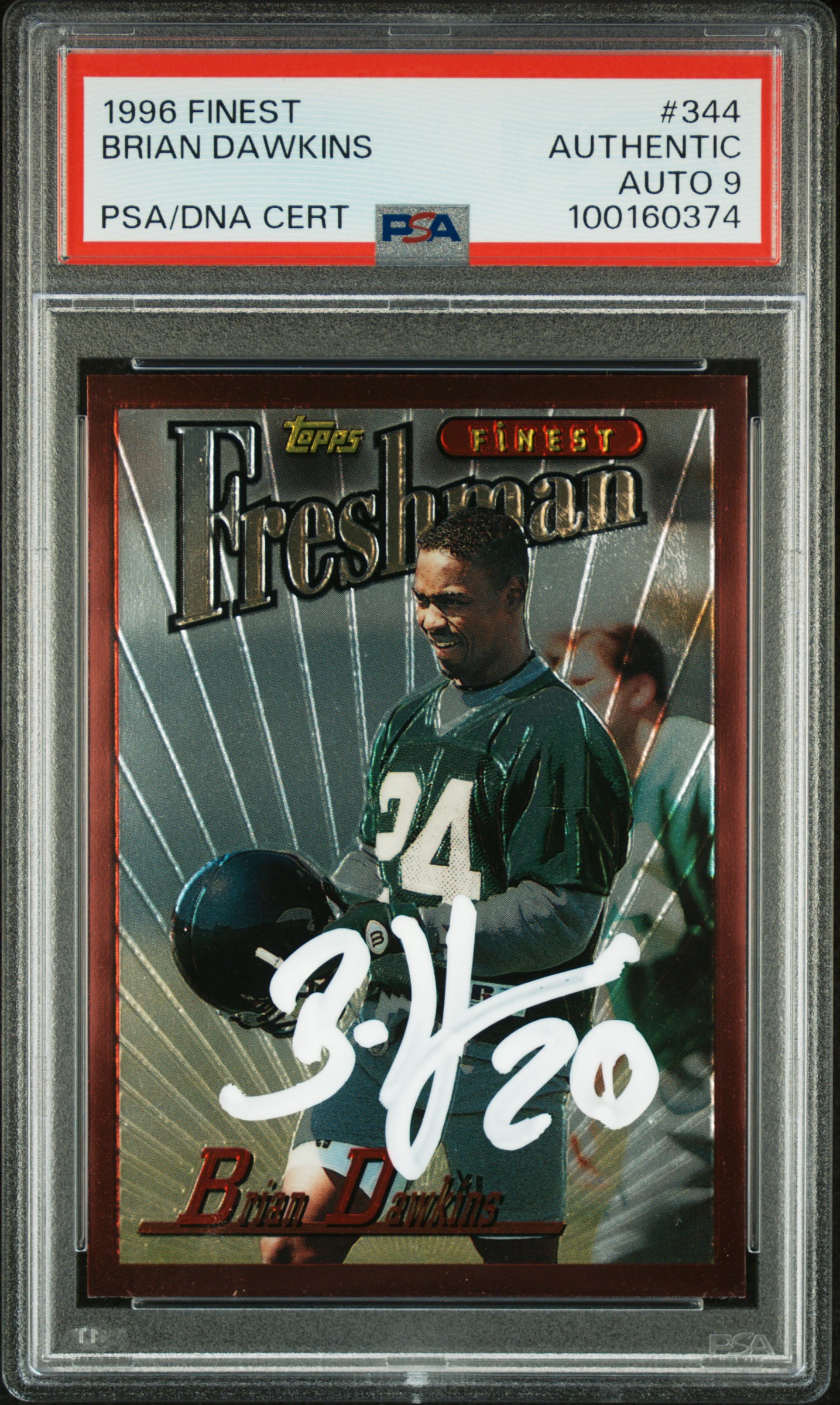 Brian Dawkins 1996 Finest Signed Football Rookie Card #344 Auto Graded PSA 9 374