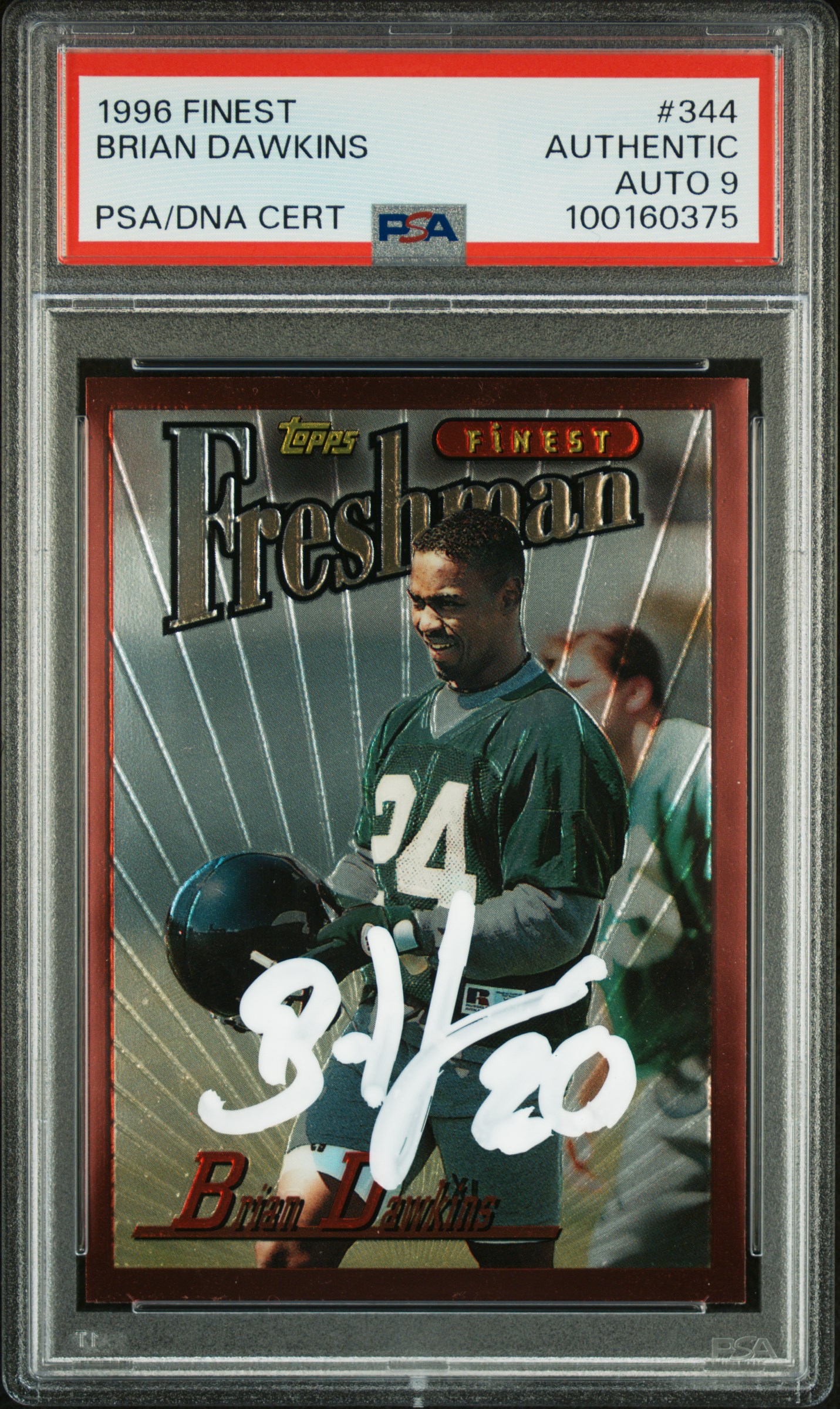 Brian Dawkins 1996 Finest Signed Football Rookie Card #344 Auto Graded PSA 9 375