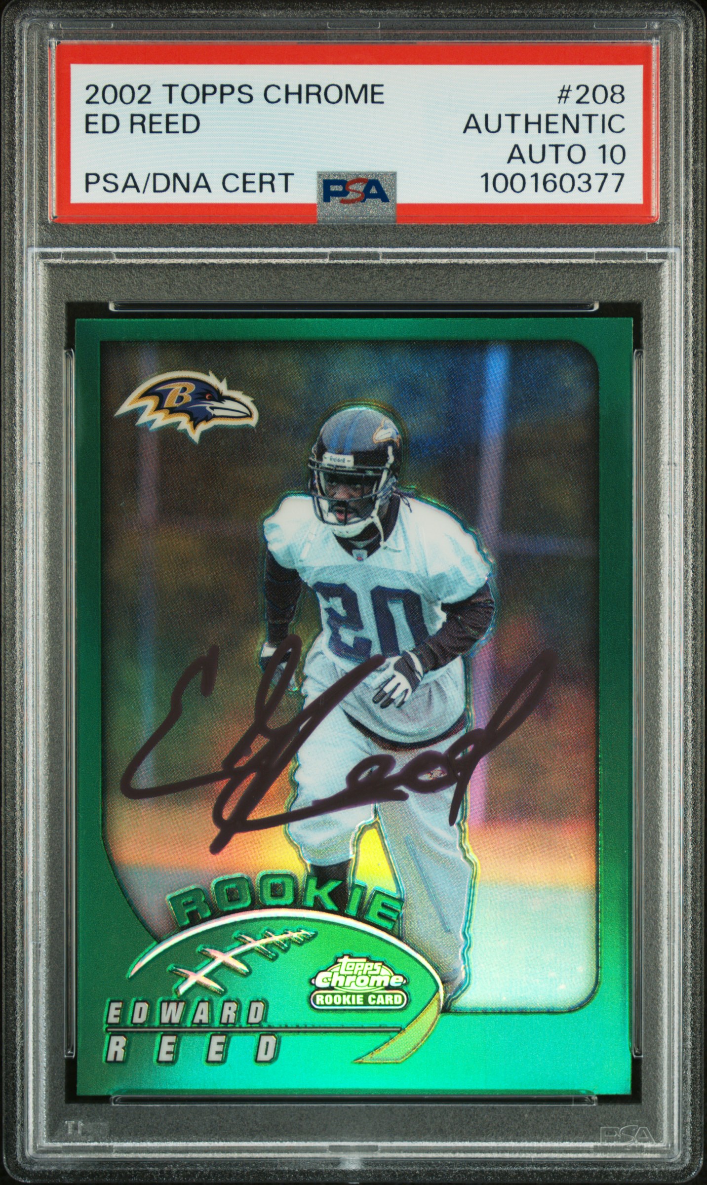 Ed Reed 2002 Topps Chrome Signed Rookie Card #208 Auto Graded PSA 10 100160377