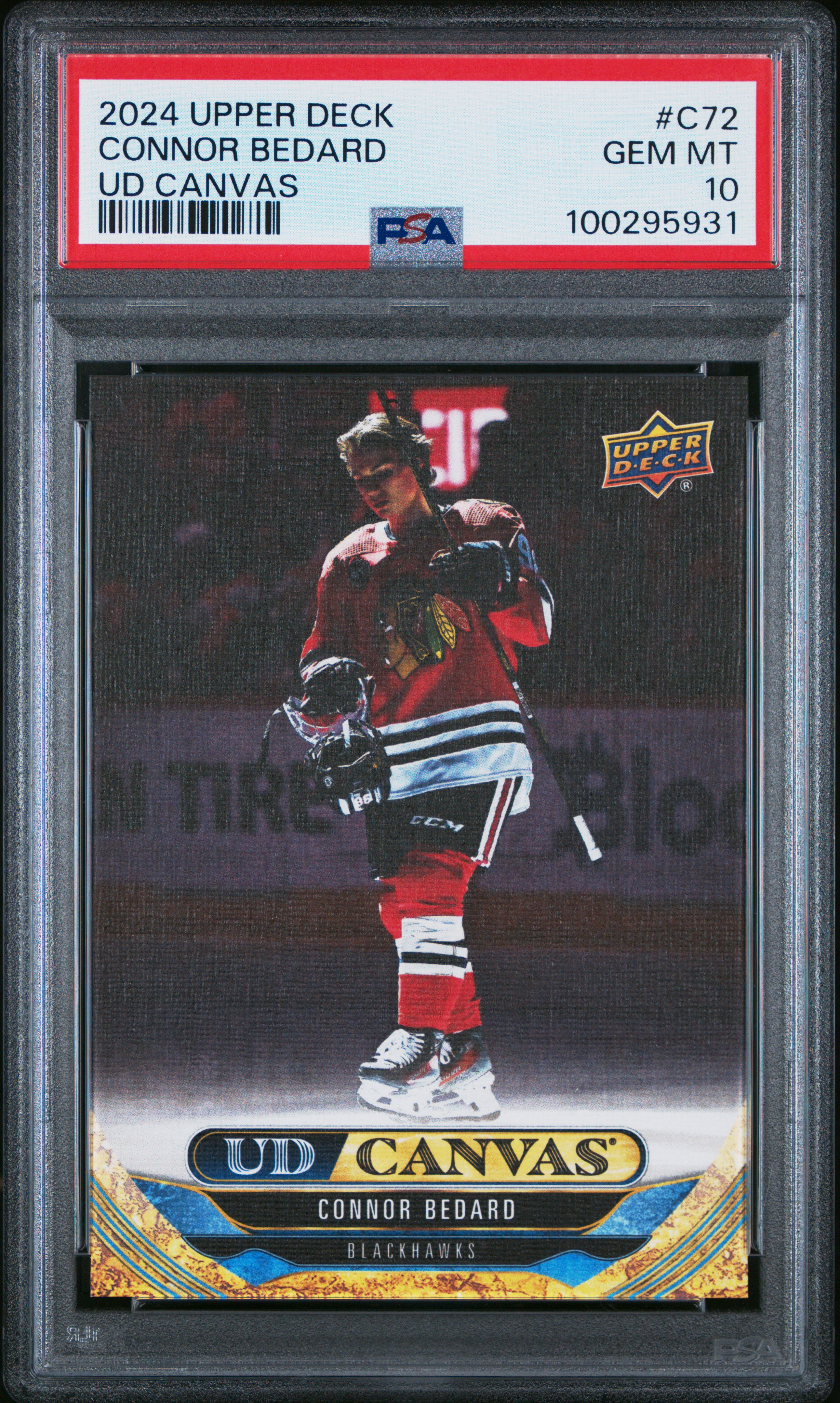 Connor Bedard 2024 Upper Deck UD Canvas Hockey Card #C72 Graded PSA 10 Cert #100295931