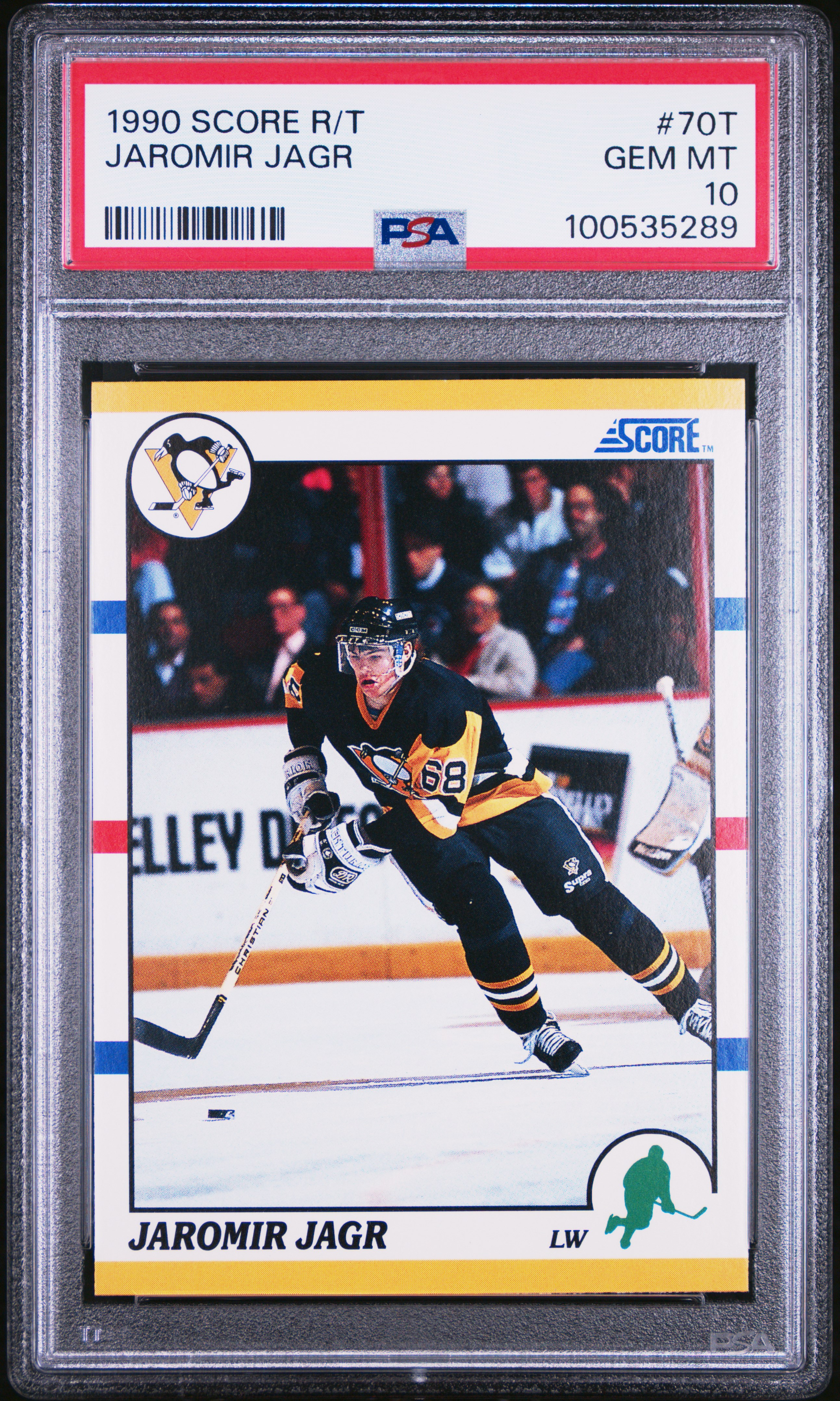 Jaromir Jagr 1990 Score R/T Pittsburgh Penguins Hockey Rookie Card RC #70T Graded PSA 10 Cert #100535289 Jaromir Jagr 1990 Score R/T Pittsburgh Penguins Hockey Rookie Card RC #70T Graded PSA 10 Cert #100535289