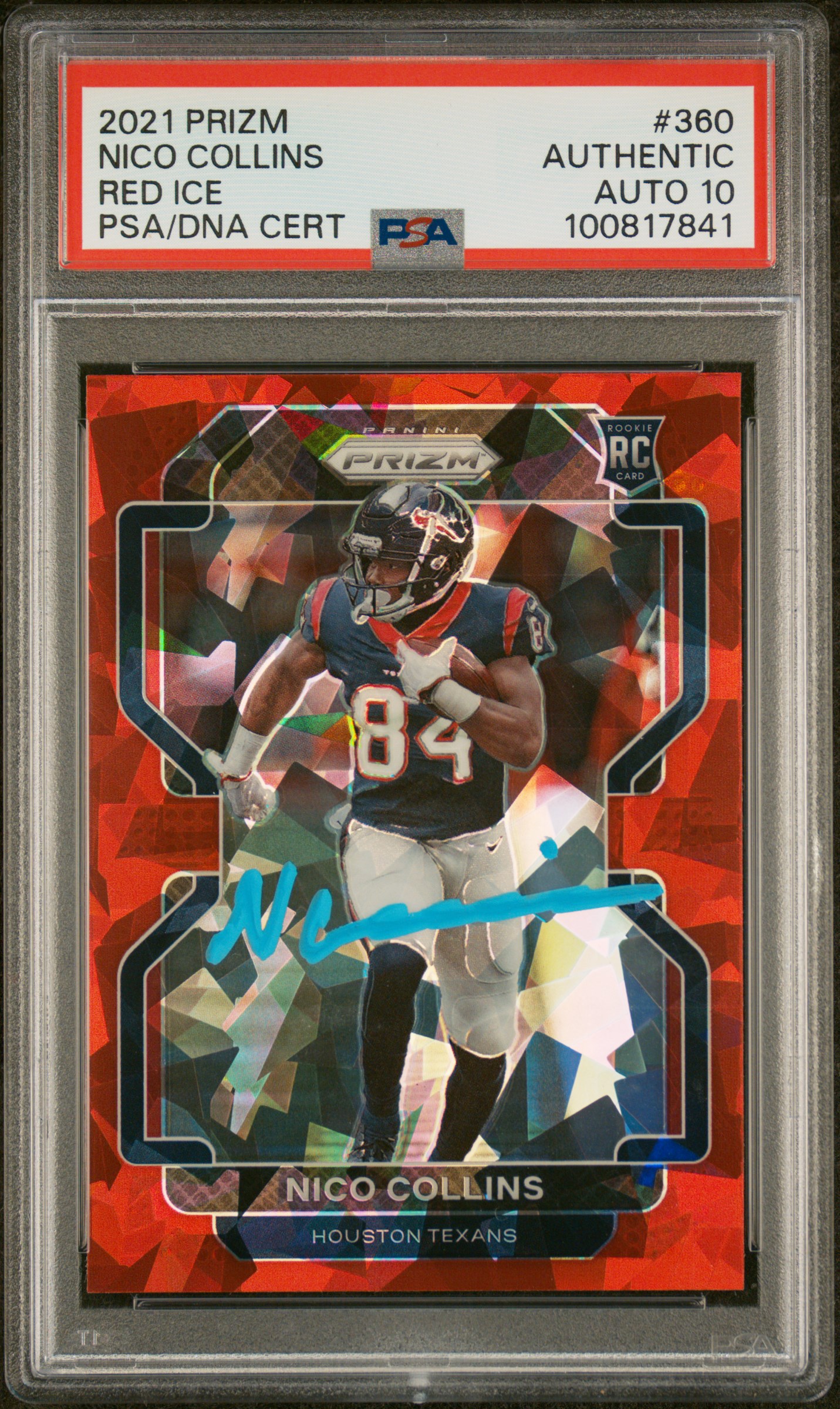Nico Collins 2021 Panini Prizm Red Ice Signed Football Rookie Card #360 Auto Graded PSA 10 Nico Collins 2021 Panini Prizm Red Ice Signed Football Rookie Card #360 Auto Graded PSA 10
