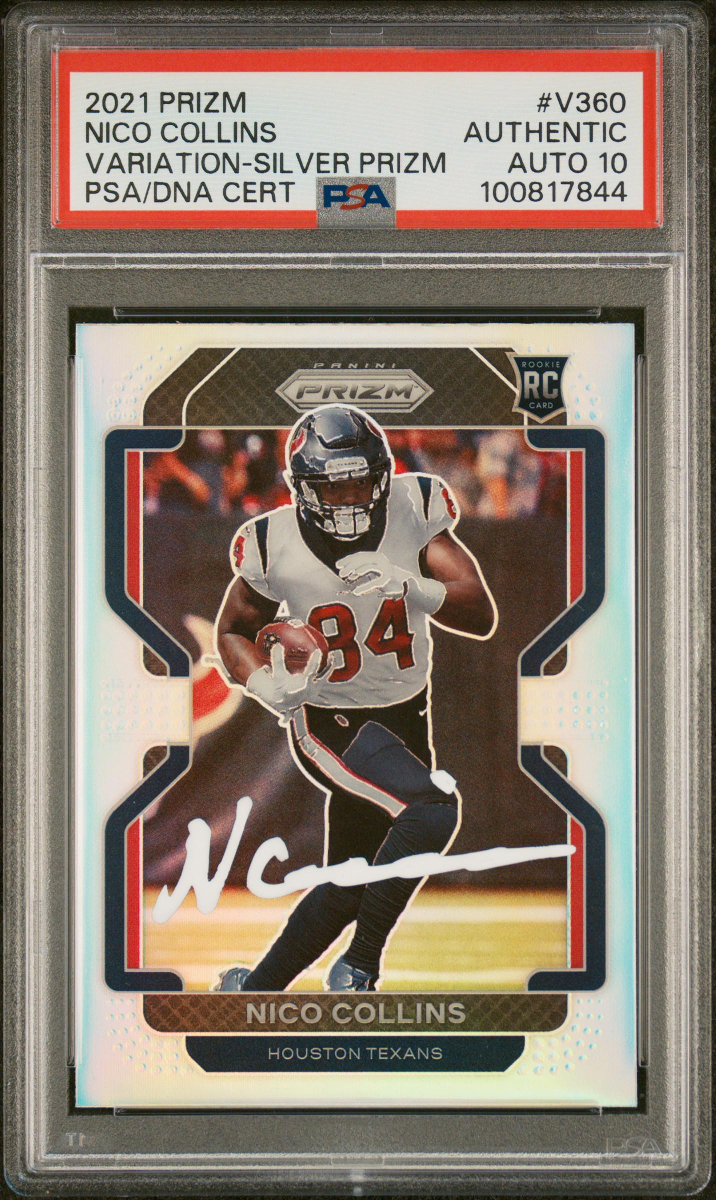 Nico Collins 2021 Panini Prizm Variation Silver Signed Football Rookie Card #V360 Auto Graded PSA 10 B Nico Collins 2021 Panini Prizm Variation Silver Signed Football Rookie Card #V360 Auto Graded PSA 10 B