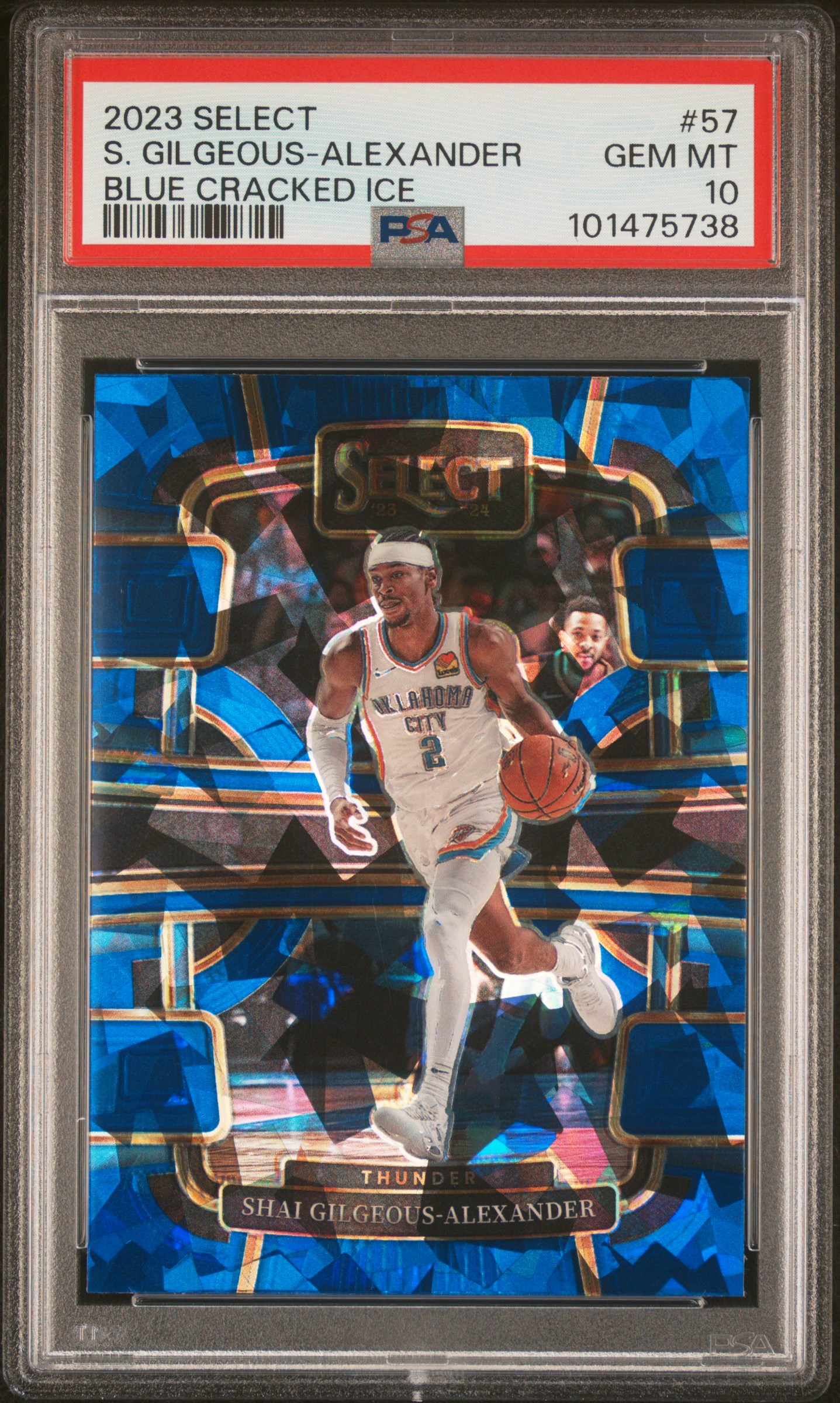Shai Gilgeous-Alexander 2023 Panini Select Blue Cracked Ice Basketball Card #57 Graded PSA 10