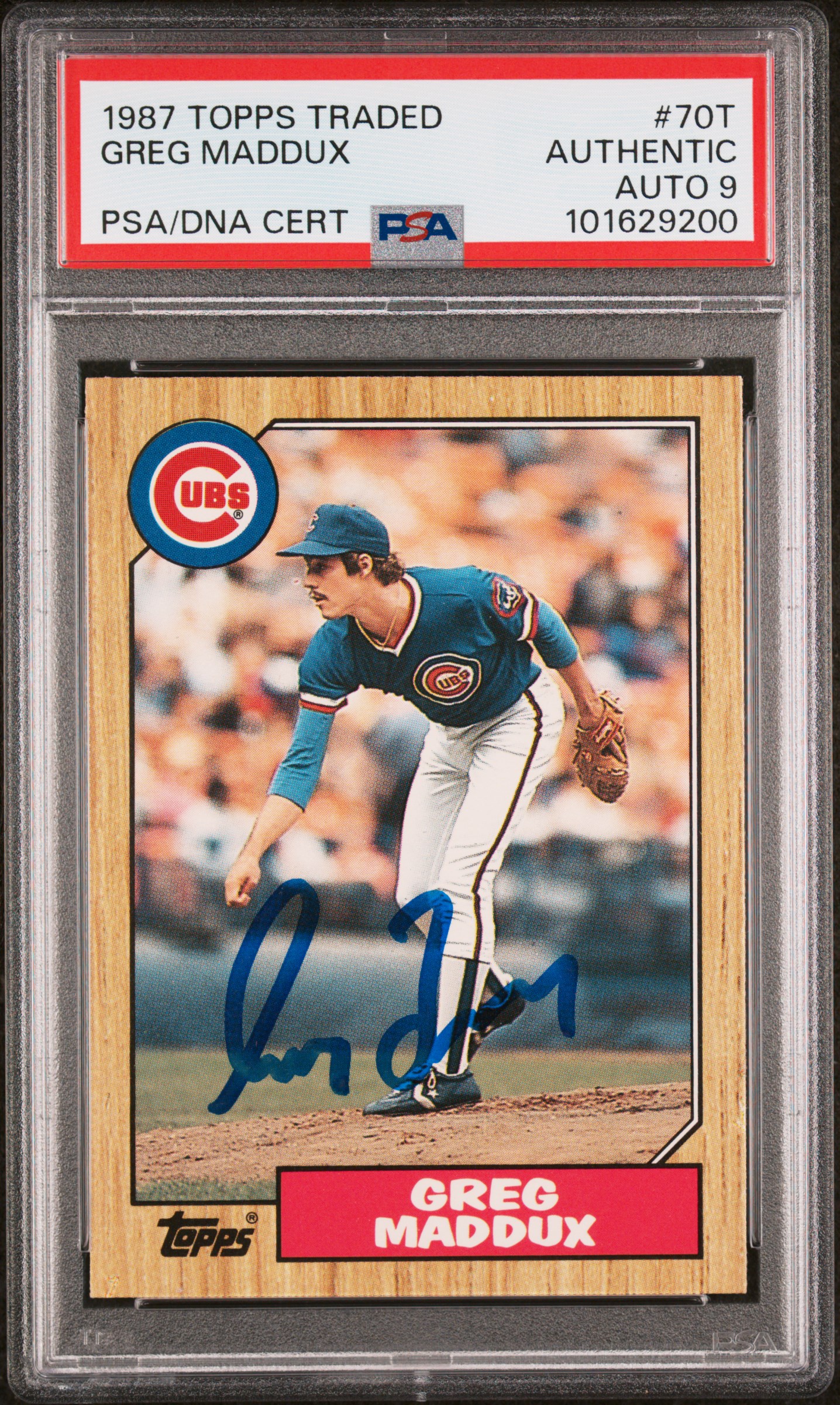 Greg Maddux 1987 Topps Traded Baseball Rookie Card #70T Auto Graded PSA 9 629200