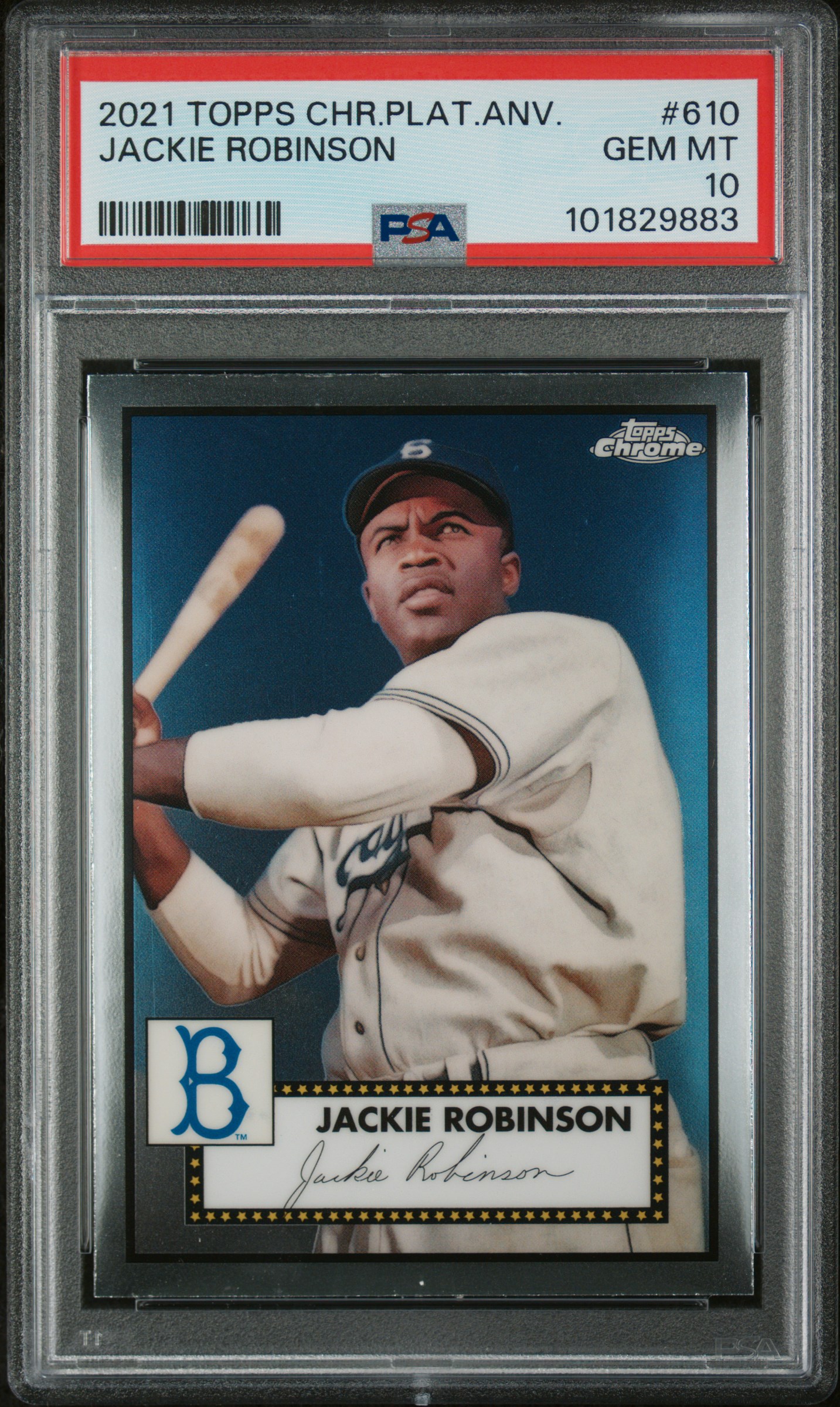 Jackie Robinson 2021 Topps Chrome Platinum Baseball Card #610 Graded PSA 10 Jackie Robinson 2021 Topps Chrome Platinum Baseball Card #610 Graded PSA 10