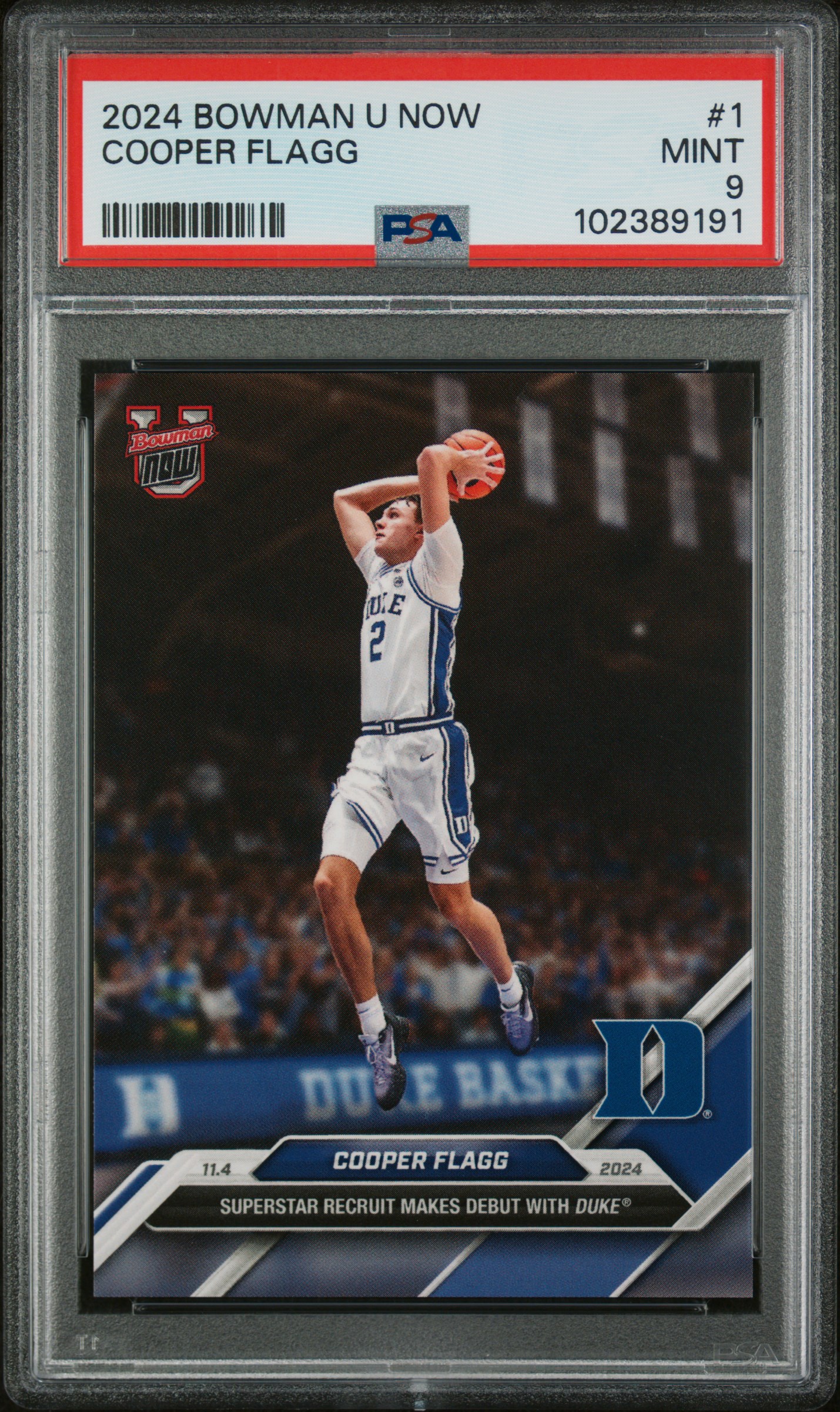 Cooper Flagg 2024 Bowman U Duke Debut Basketball Rookie Card #1 Graded PSA 9 Cooper Flagg 2024 Bowman U Duke Debut Basketball Rookie Card #1 Graded PSA 9