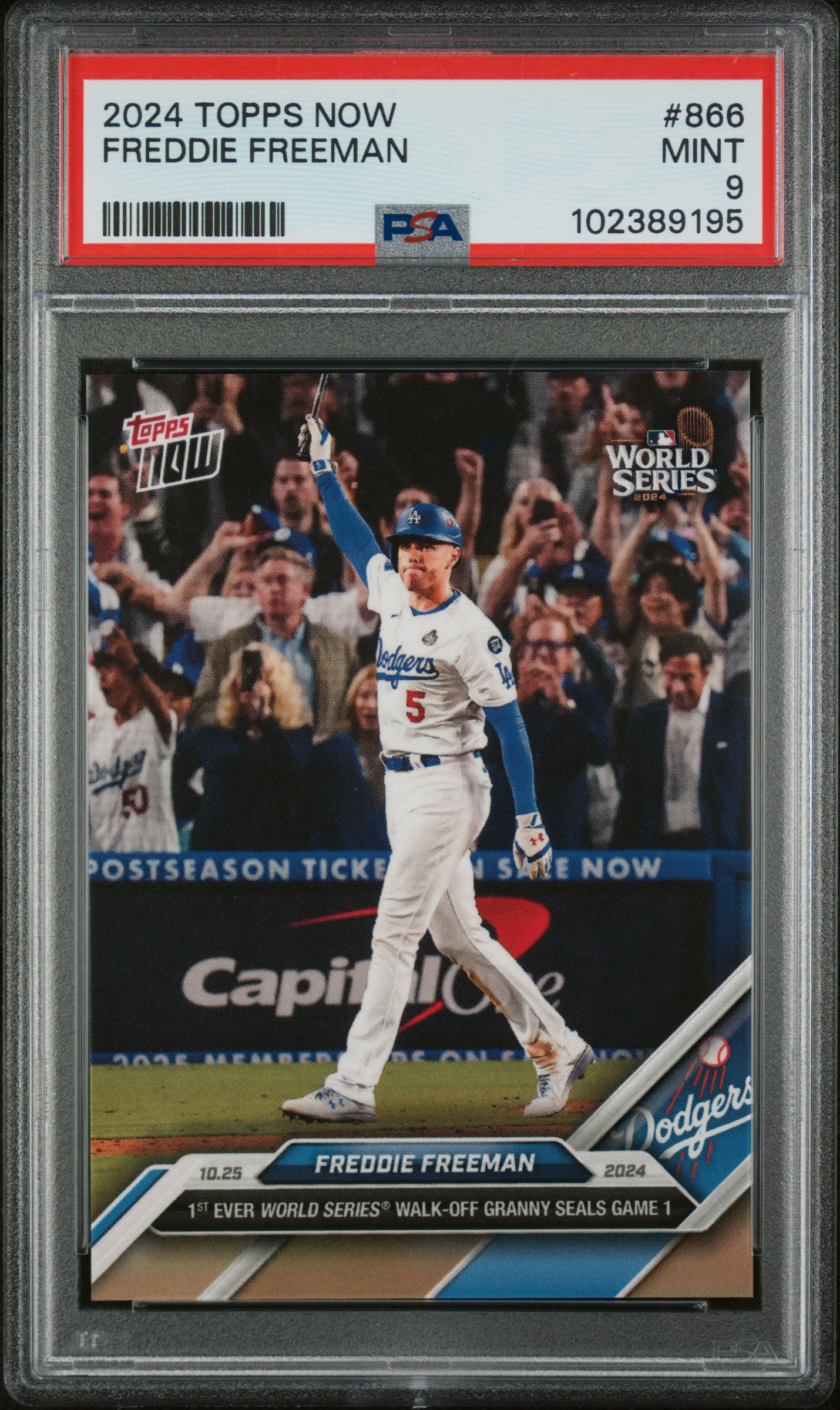 Freddie Freeman 2024 Topps Now World Series Game 1 Grand Slam Baseball Card #866 Graded PSA 9 Freddie Freeman 2024 Topps Now World Series Game 1 Grand Slam Baseball Card #866 Graded PSA 9