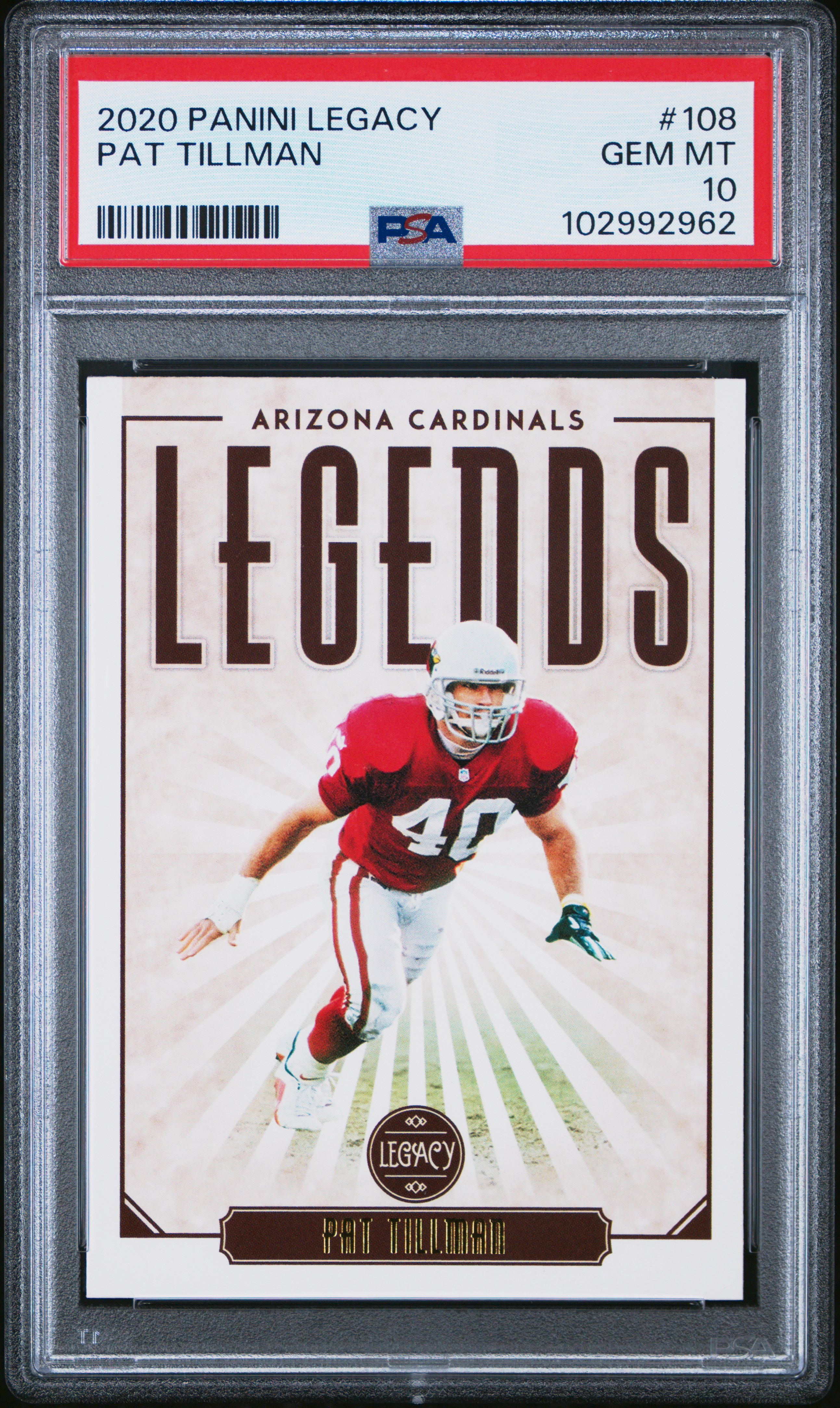 Pat Tillman 2020 Panini Legacy Football Card #108 Graded PSA 10 Cert # 102992692