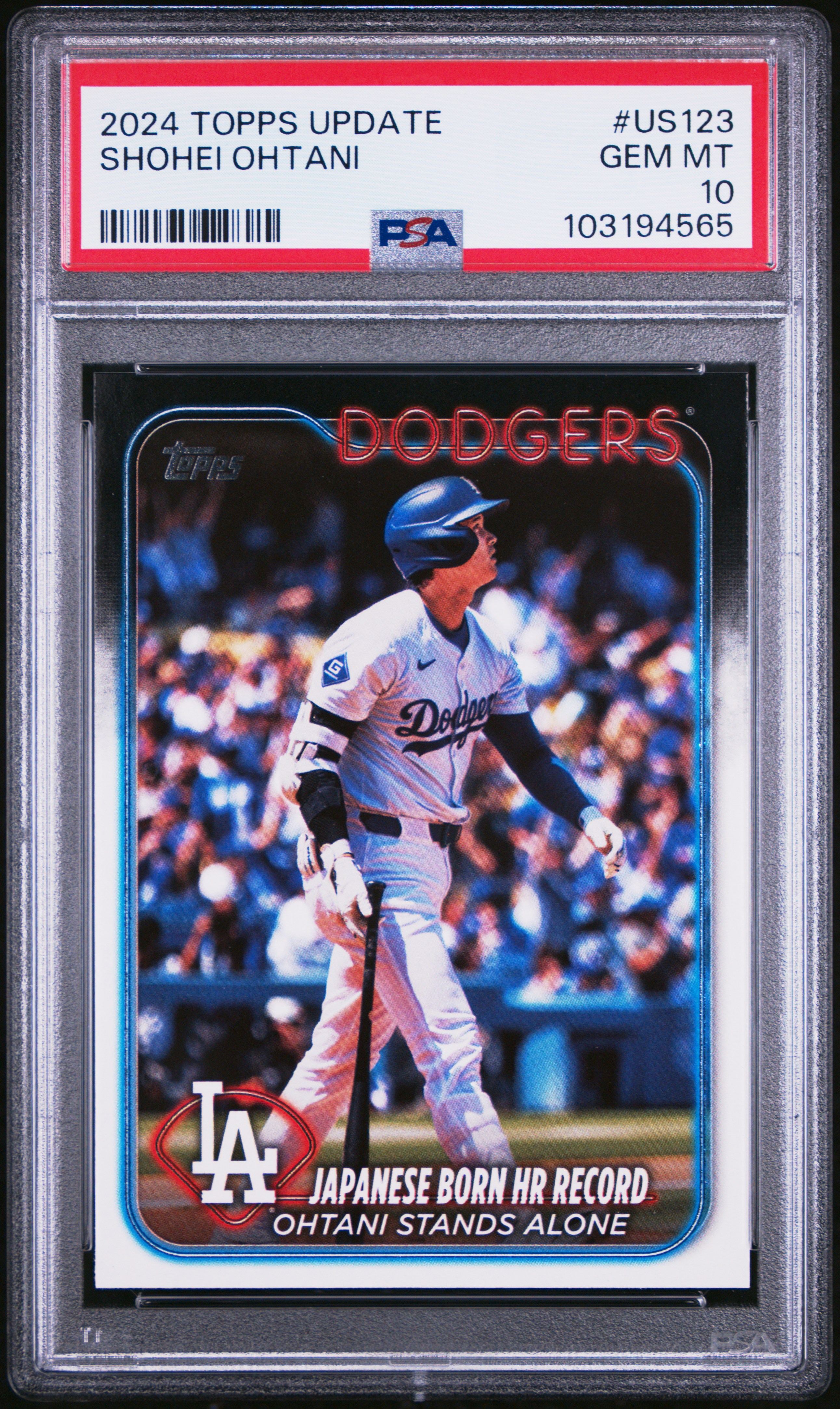 Shohei Ohtani 2024 Topps Update Japanese Born HR Record Baseball Card #US123 Graded PSA 10 Cert # 103194565