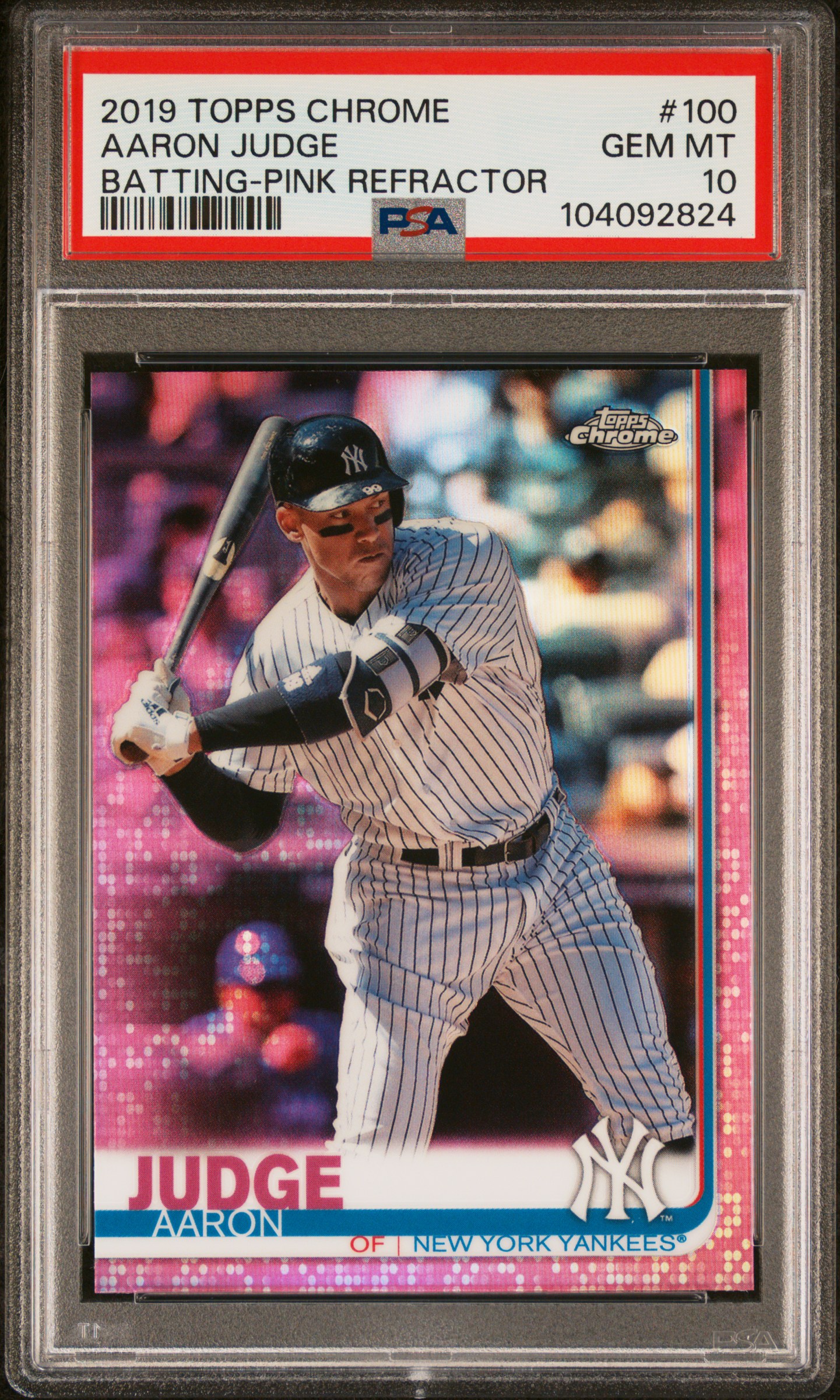 Aaron Judge 2019 Topps Chrome Pink Refractor Baseball Card #100 Graded PSA 10