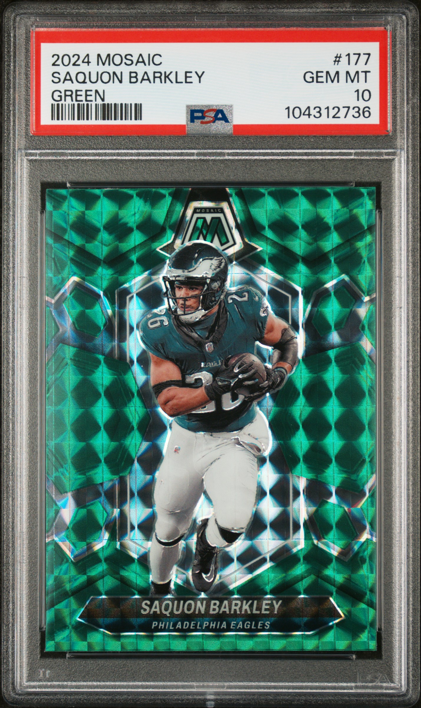 Saquon Barkley 2024 Panini Mosaic Green Football Card #177 Graded PSA 10