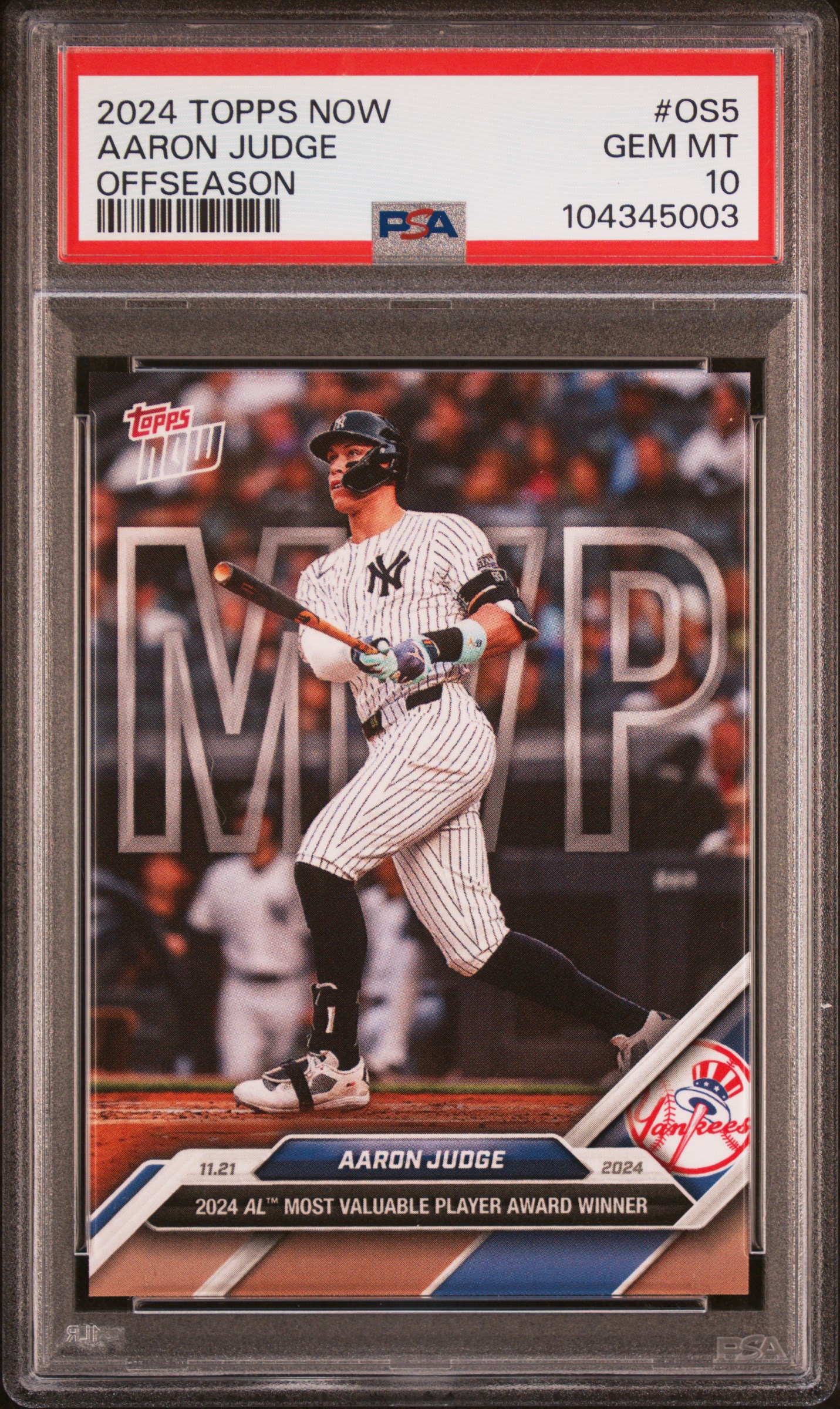 Aaron Judge 2024 Topps Now Offseason MVP Baseball Card #OS5 Graded PSA 10