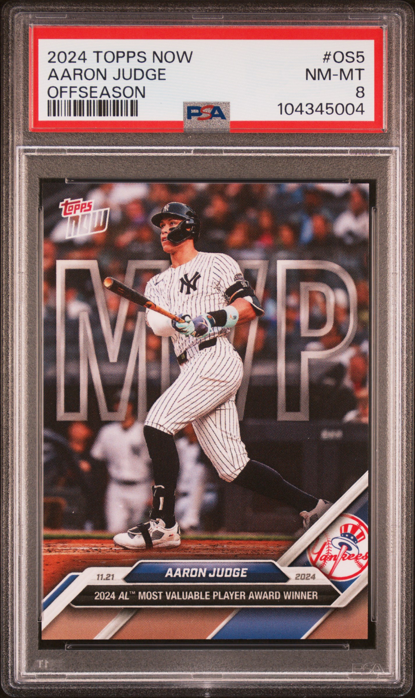 Aaron Judge 2024 Topps Now Offseason MVP Baseball Card #OS5 Graded PSA 8