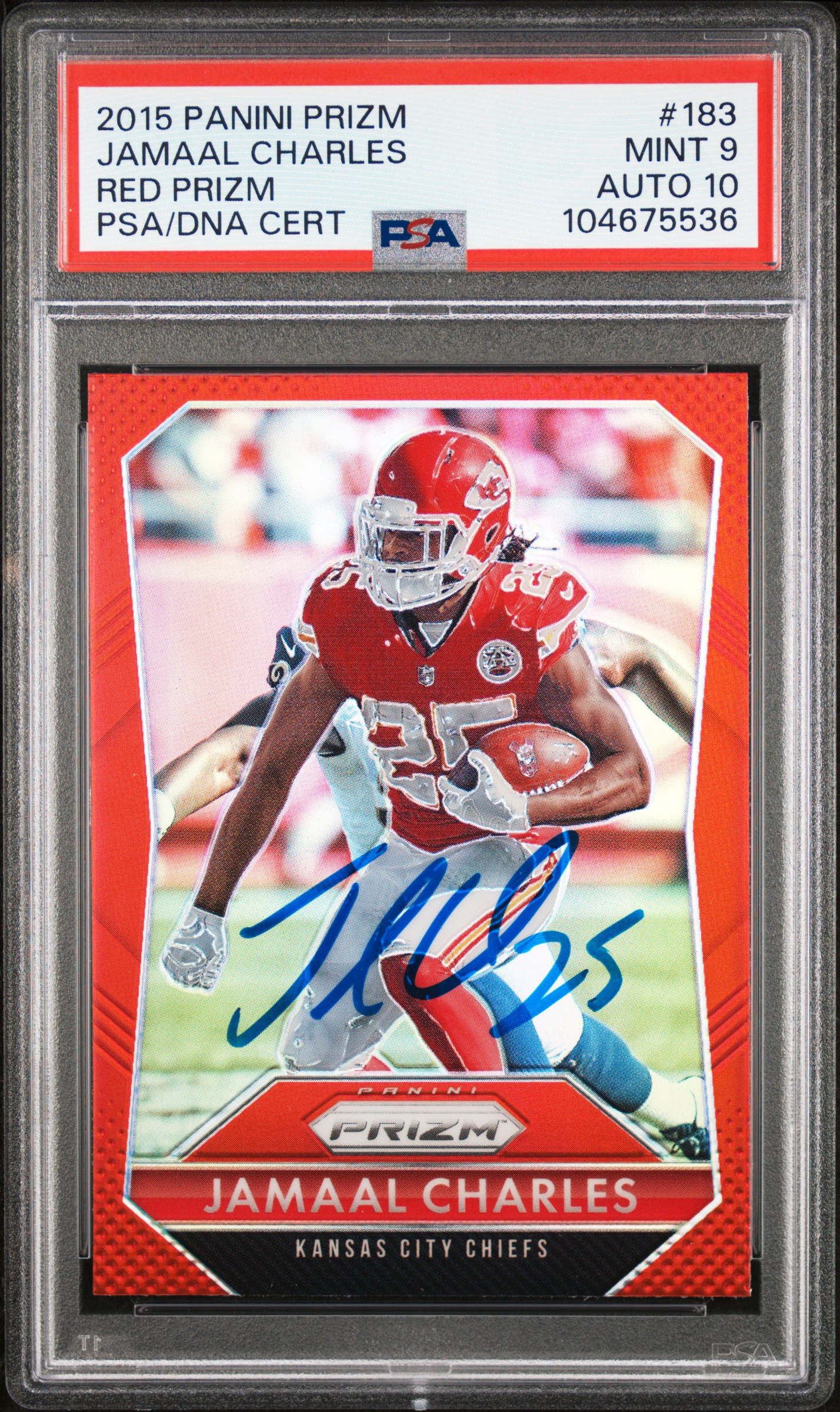 Jamaal Charles 2015 Panini Prizm Red Football Card #183 Graded PSA 9 Auto 10