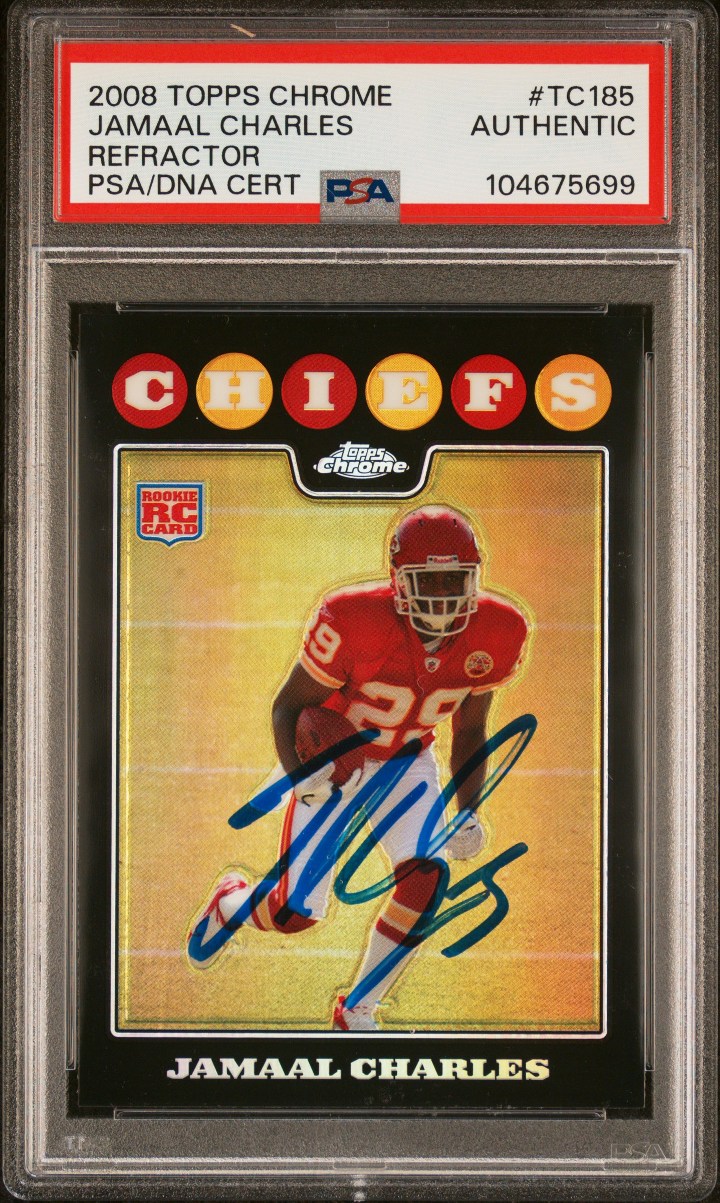 Jamaal Charles 2008 Topps Chrome Refractor Signed Rookie Card #TC185 Auto PSA 104675699