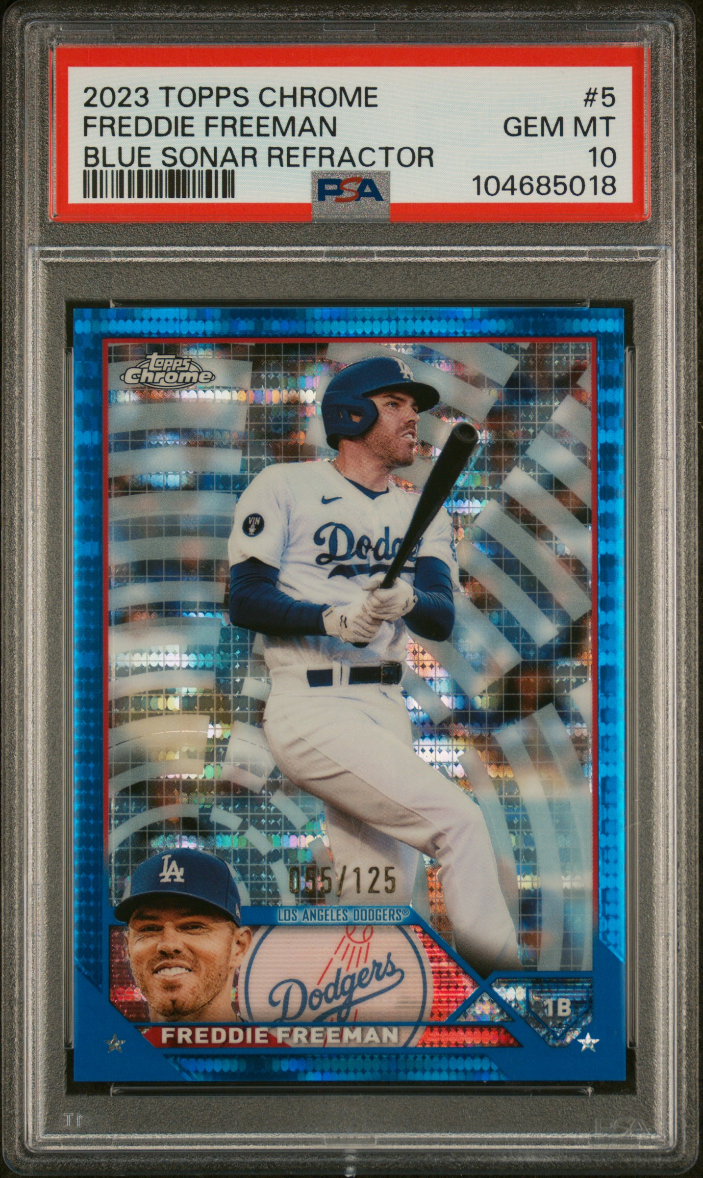 Freddie Freeman 2023 Topps Chrome Blue Sonar Refractor Card #5 Graded PSA 10 55/125