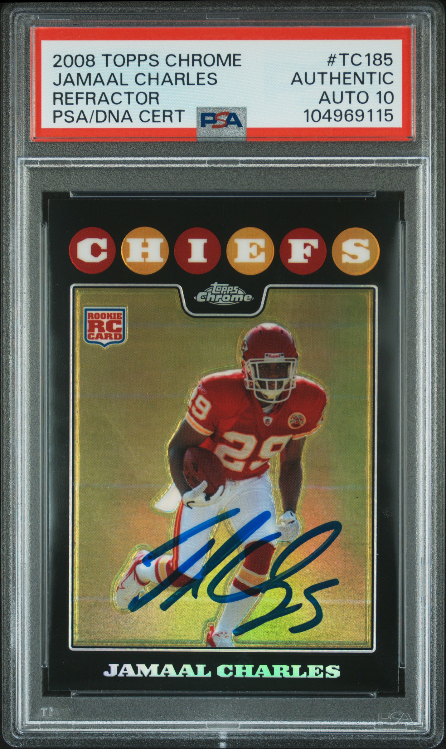 Jamaal Charles 2008 Topps Chrome Refractor Rookie Card #TC185 Auto PSA 10 969115 Jamaal Charles 2008 Topps Chrome Refractor Rookie Card #TC185 Auto PSA 10 969115