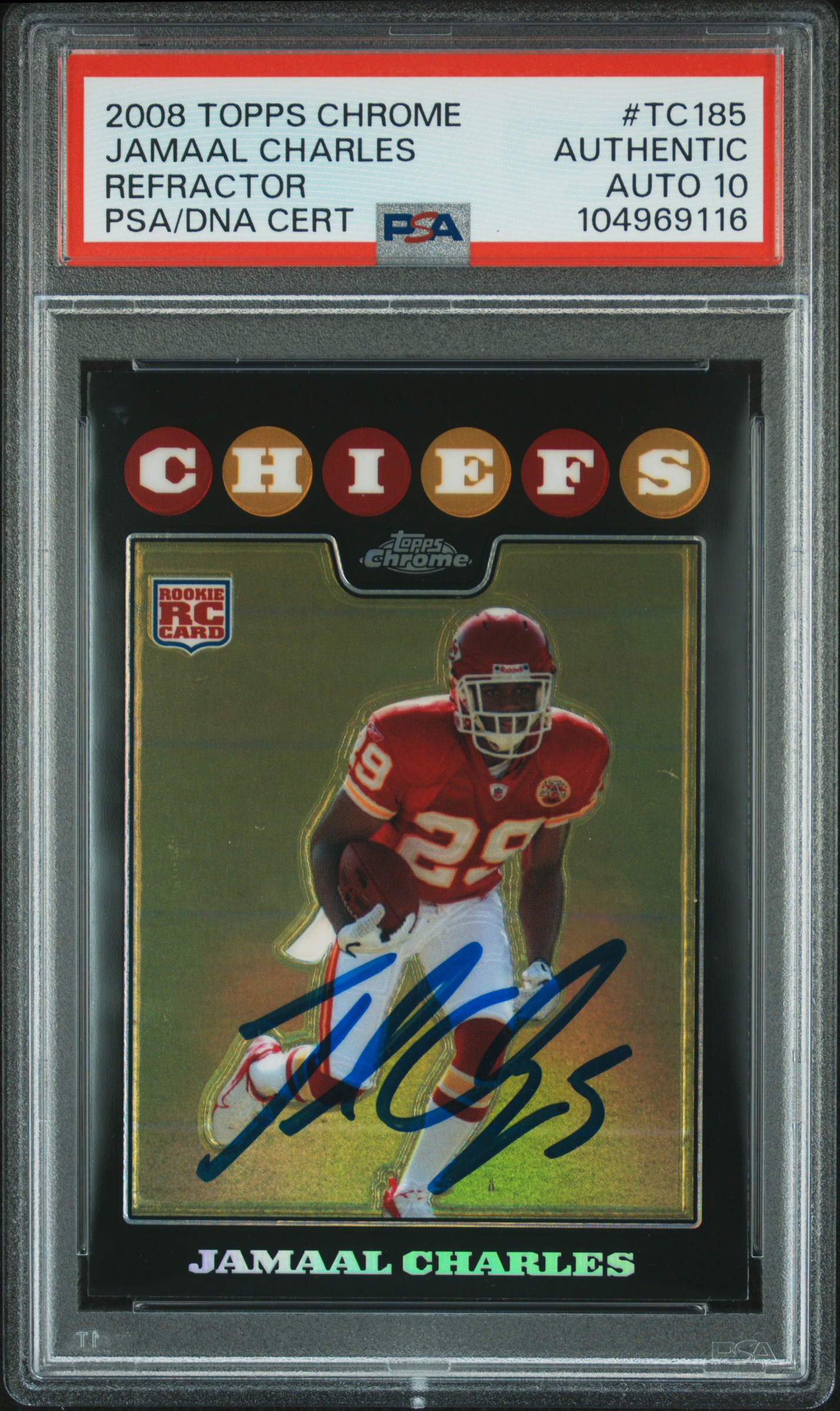 Jamaal Charles 2008 Topps Chrome Refractor Rookie Card #TC185 Auto PSA 10 969116 Jamaal Charles 2008 Topps Chrome Refractor Rookie Card #TC185 Auto PSA 10 969116