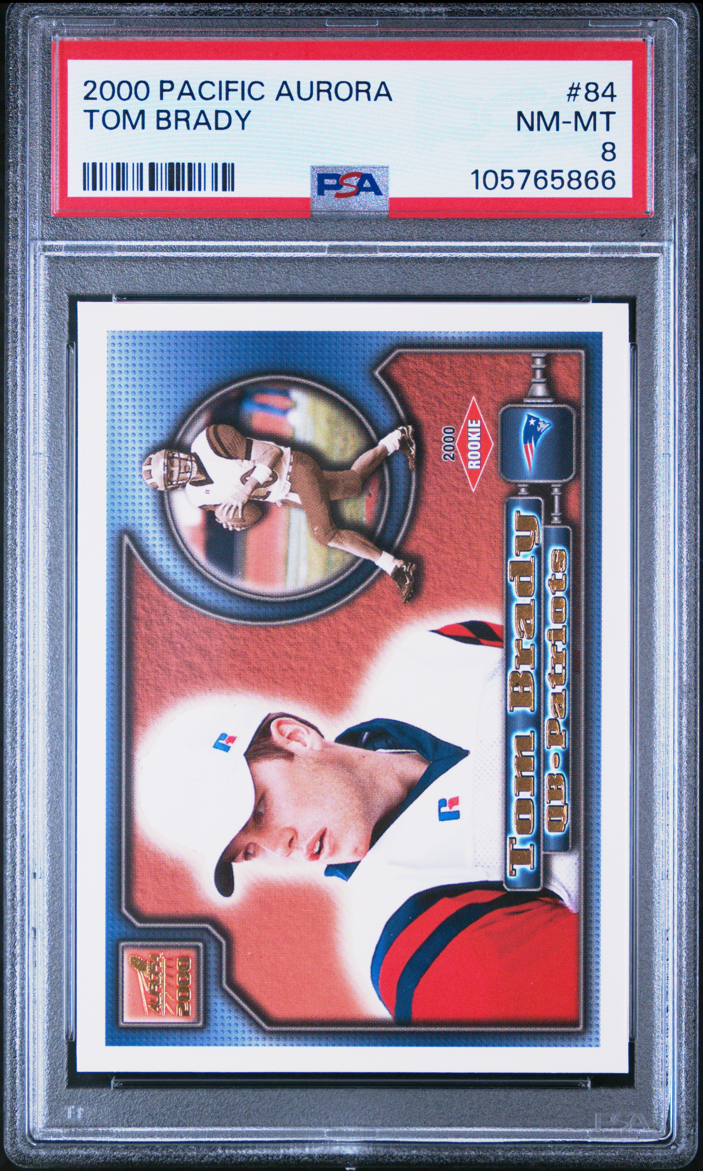 Tom Brady 2000 Pacific Aurora Football Rookie Card #84 Graded PSA 8