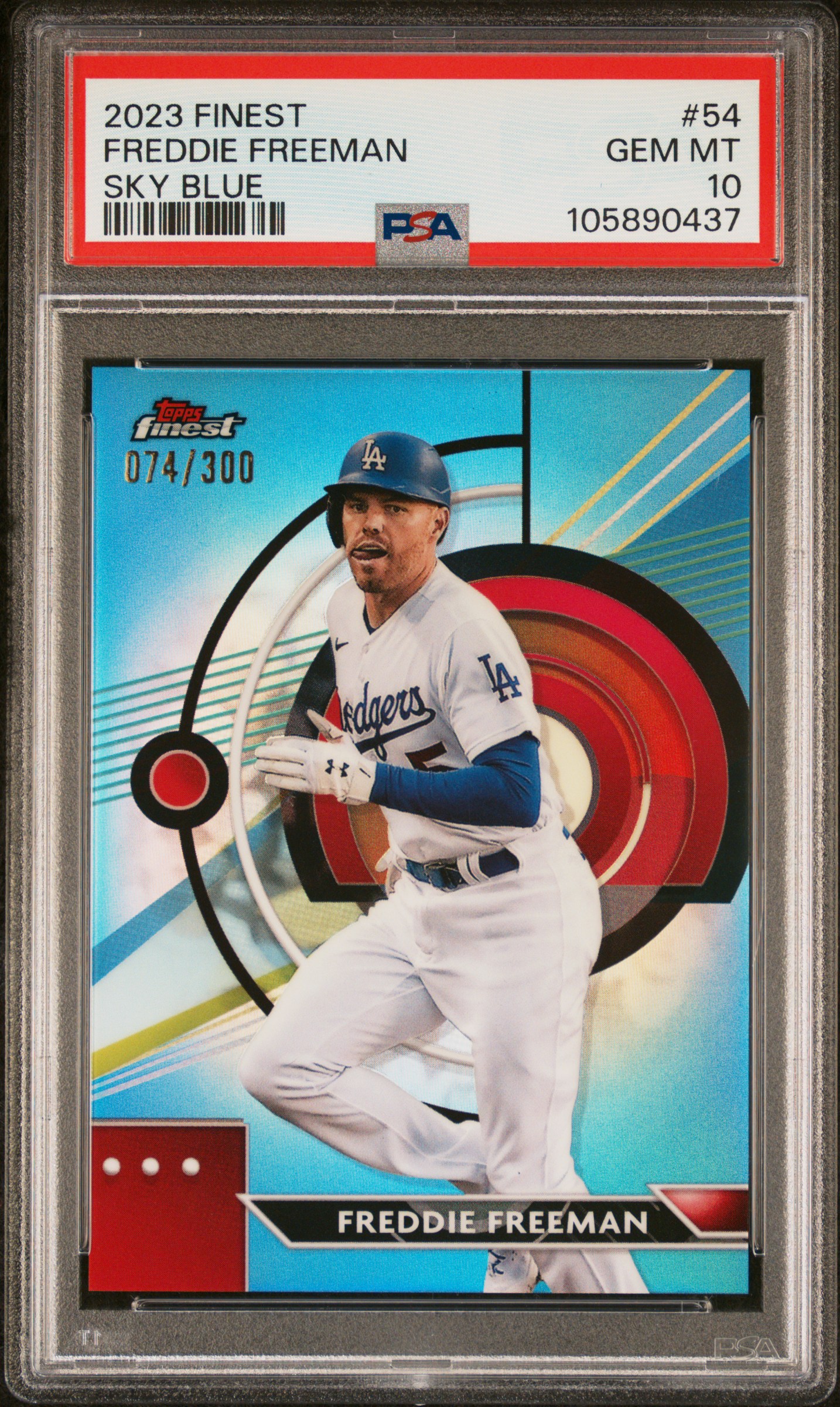 Freddie Freeman 2023 Topps Finest Sky Blue Baseball Card #54 Graded PSA 10 74/300