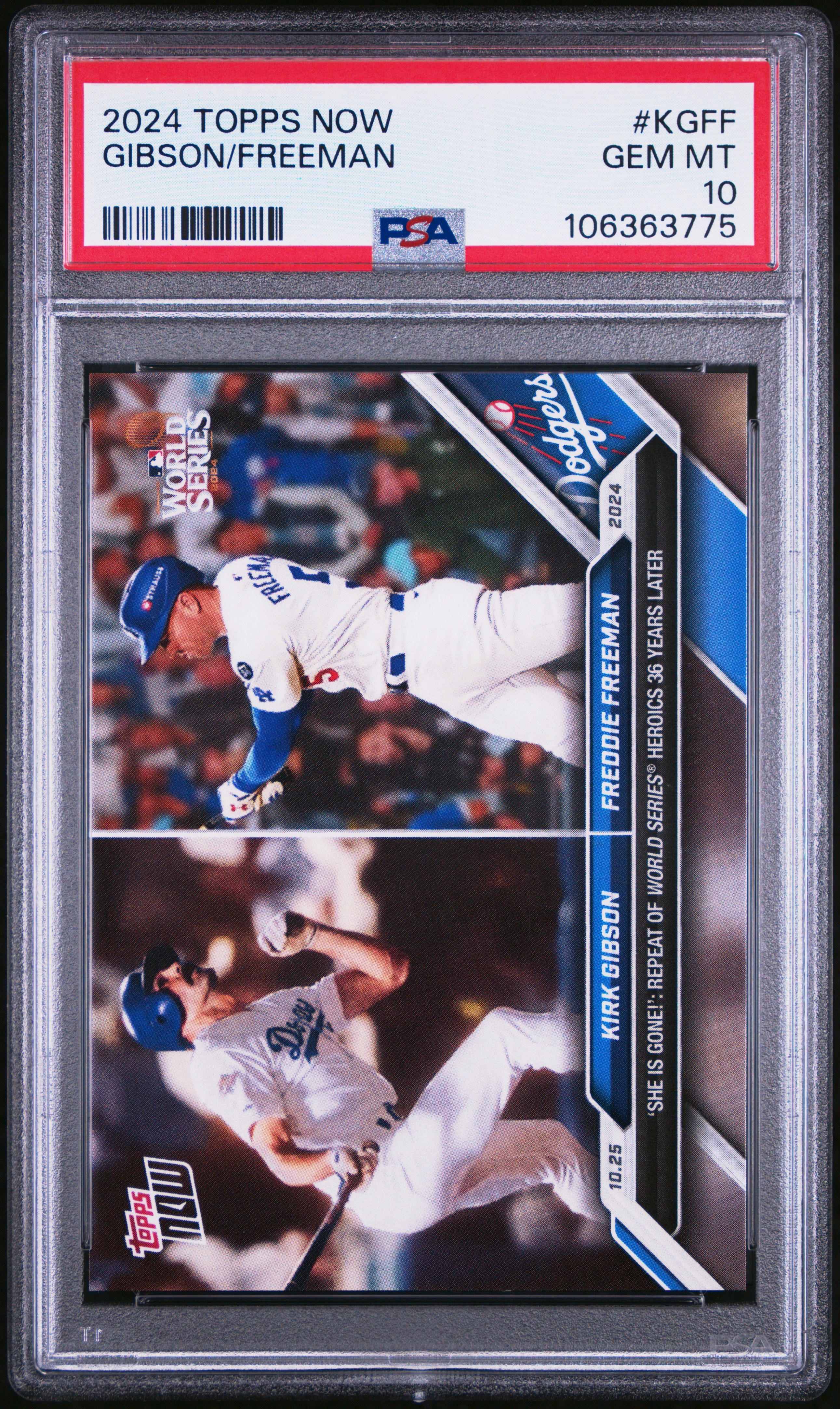 Freddie Freeman Kirk Gibson 2024 Topps Now World Series Grand Slam Baseball Card #KGFF Graded PSA 10