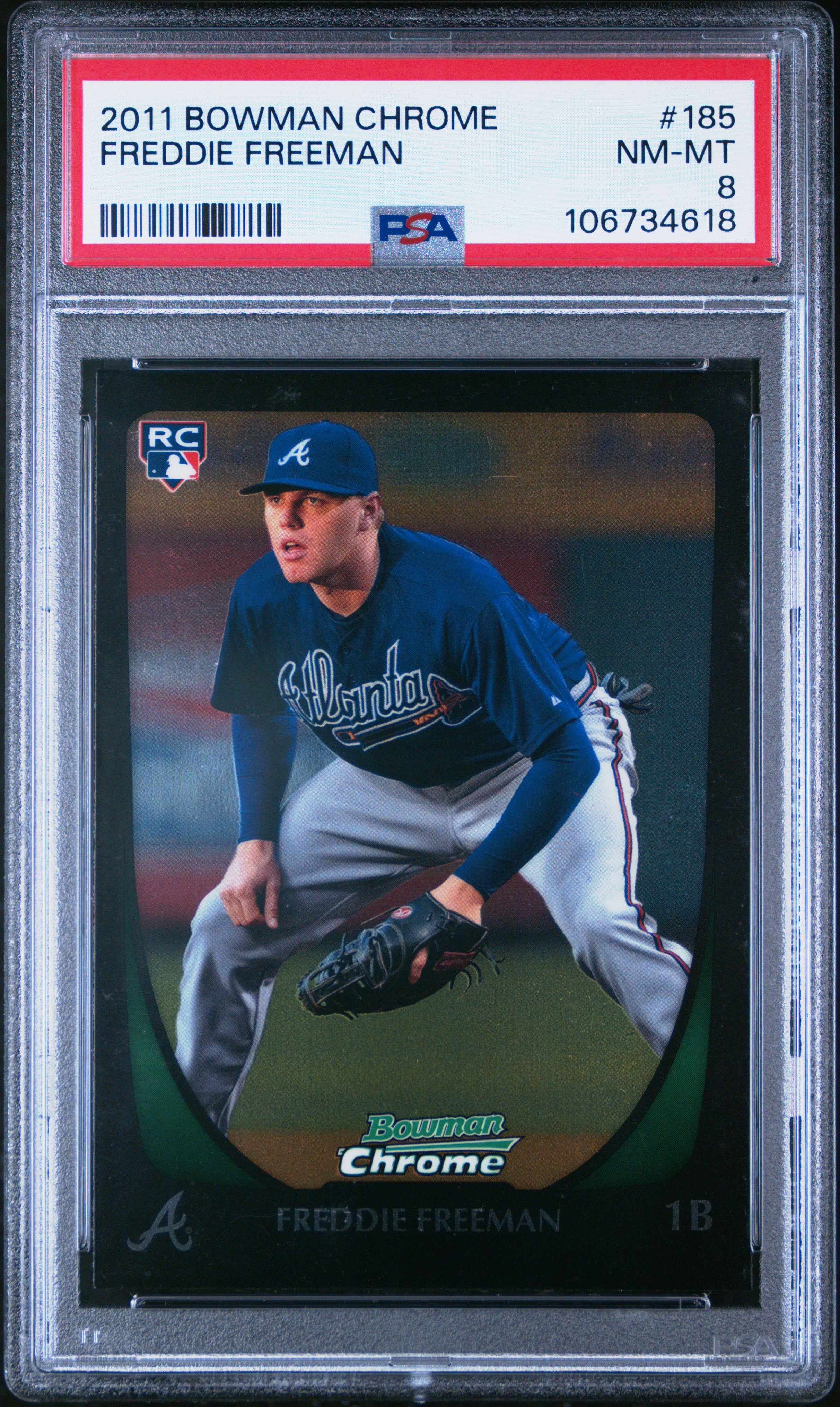 Freddie Freeman 2011 Bowman Chrome Baseball Rookie Card #185 Graded PSA 8 Cert #106734618