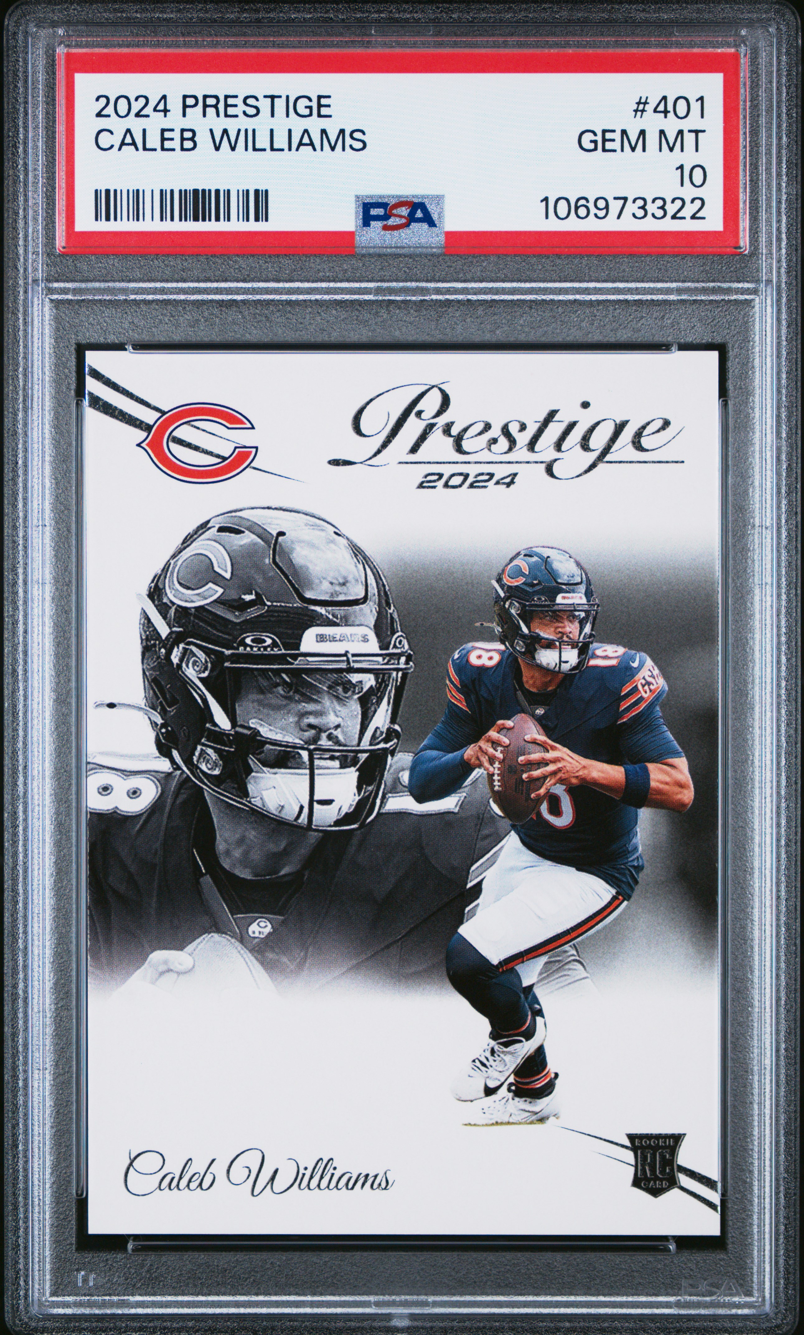 Caleb Williams 2024 Prestige Rookie Football Card #401 Graded PSA 10 Cert #106973322