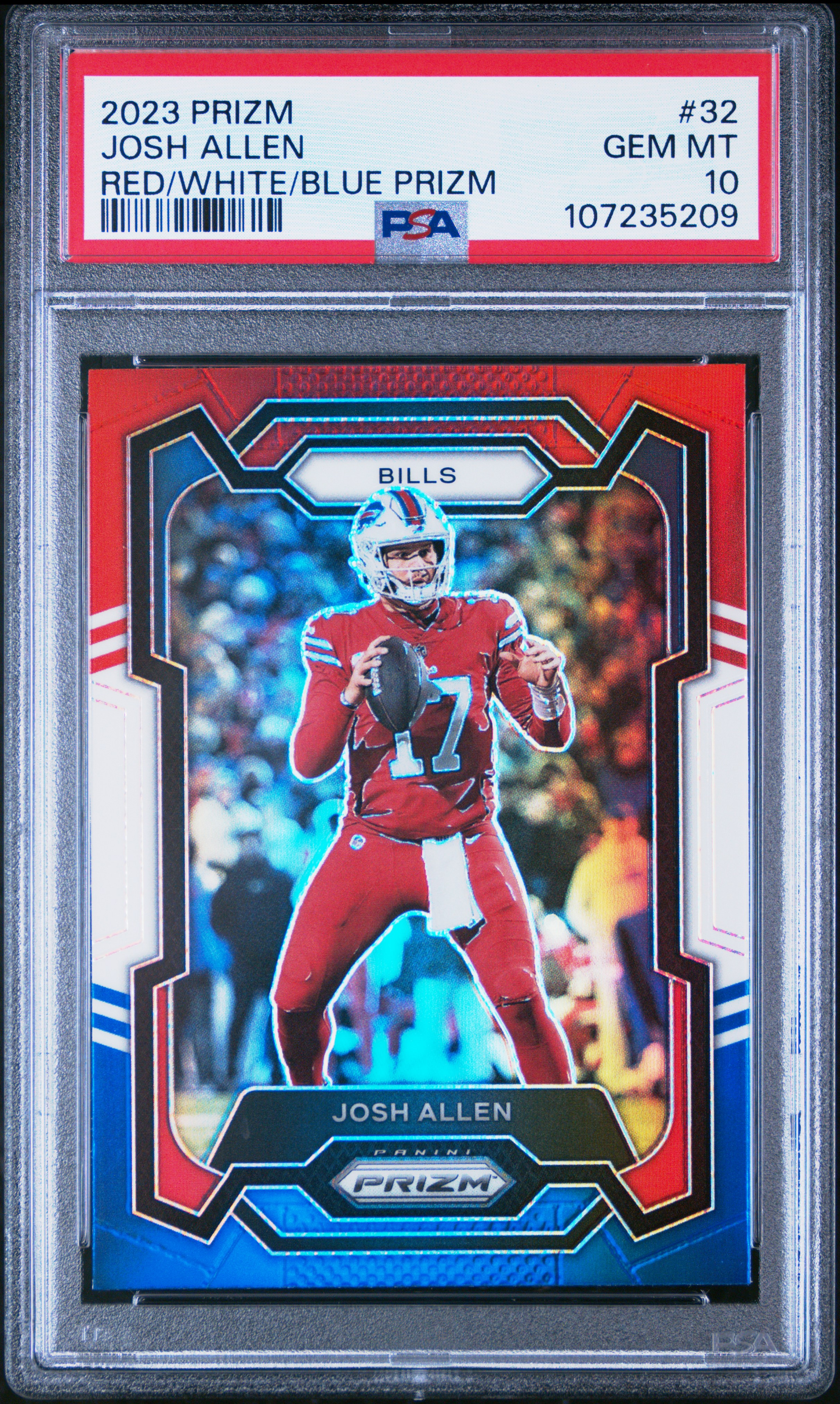 Josh Allen 2023 Panini Prizm Red White Blue Football Card #32 Graded PSA 10