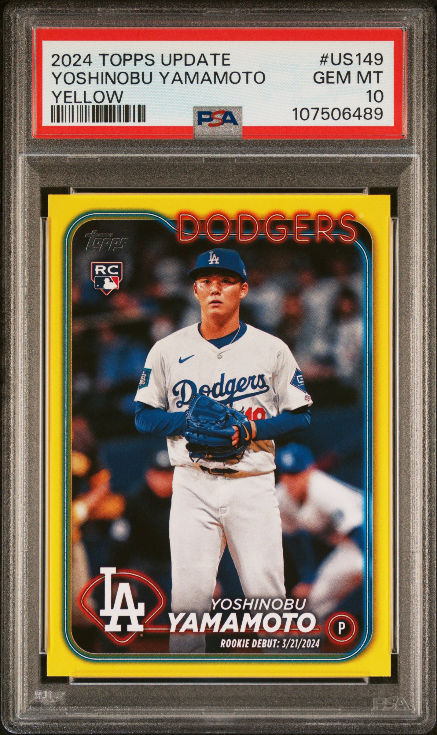 Yoshinobu Yamamoto 2024 Topps Update Yellow Baseball Rookie Card #US149 Graded PSA 10 Cert #107506489