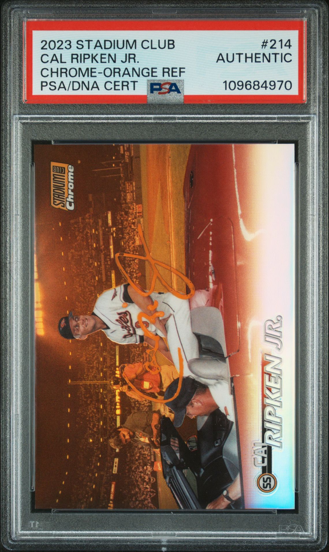 Cal Ripken Jr 2023 Topps Stadium Club Orange Refractor Signed Baseball Card #214 Auto PSA 70/99