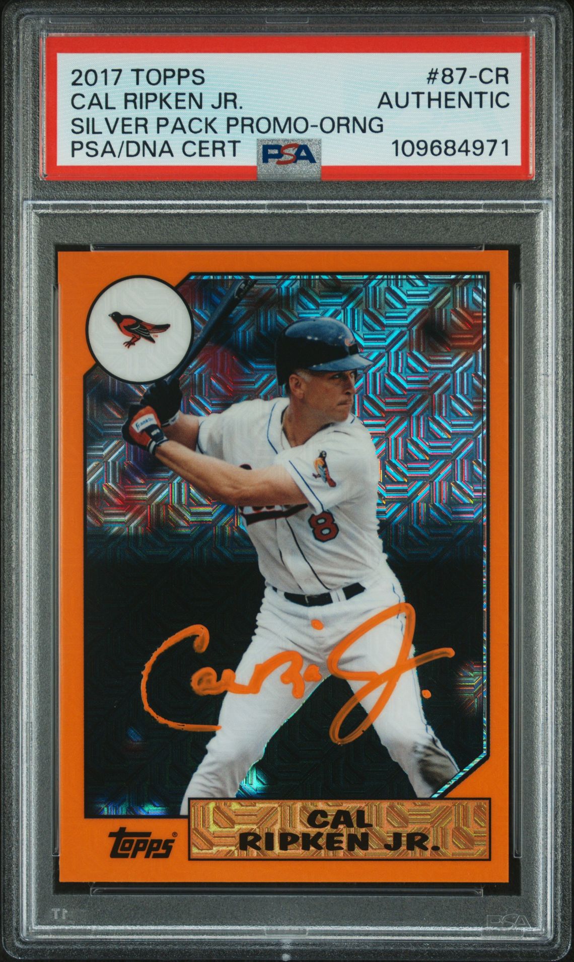 Cal Ripken Jr 2017 Topps Silver Pack Promo Orange Baseball Card #87-CR Auto PSA 20/75