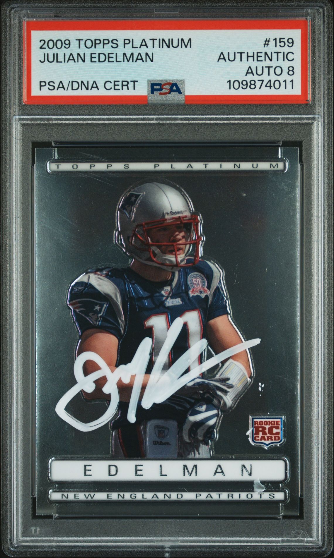 Julian Edelman 2009 Topps Platinum Rookie Card #159 Auto Graded PSA 8 109874011