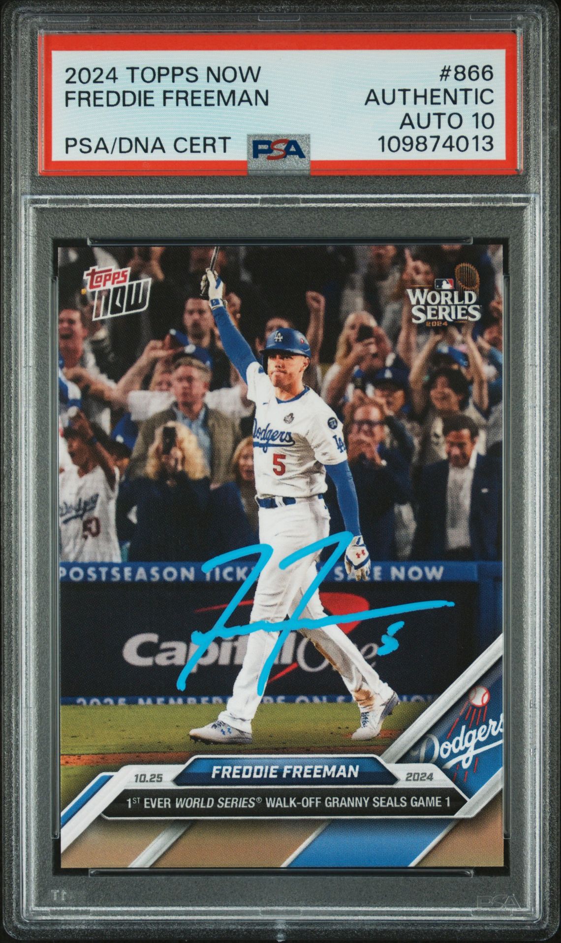 Freddie Freeman 2024 Topps Now World Series Grand Slam Card #866 Auto PSA 10 013