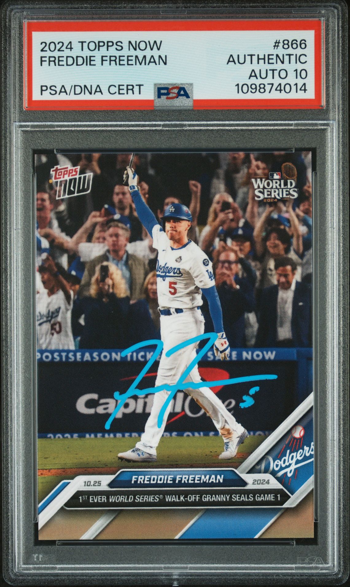Freddie Freeman 2024 Topps Now World Series Grand Slam Card #866 Auto PSA 10 014