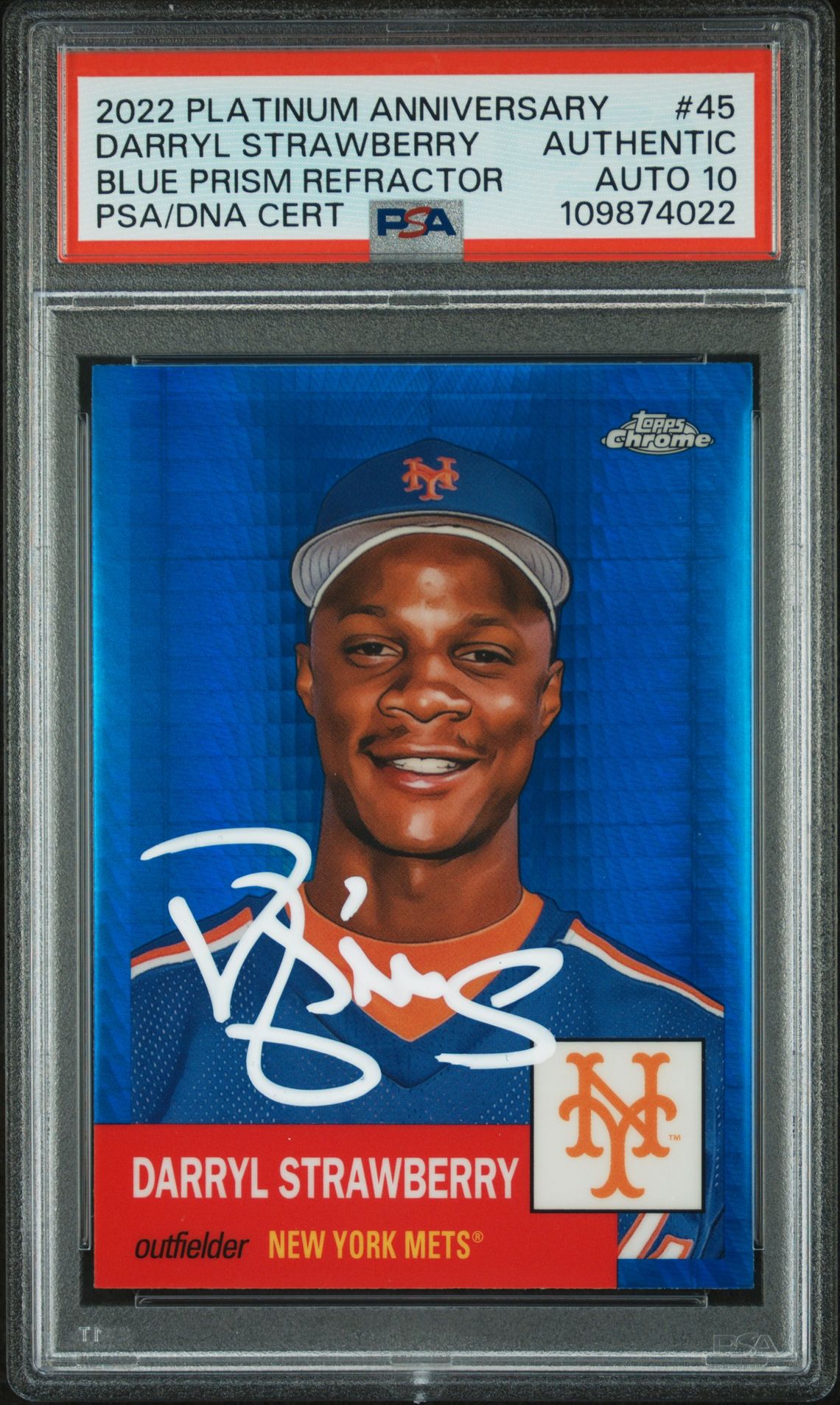 Darryl Strawberry 2022 Topps Chrome Blue Prism Refractor Card #45 Auto PSA 10 22