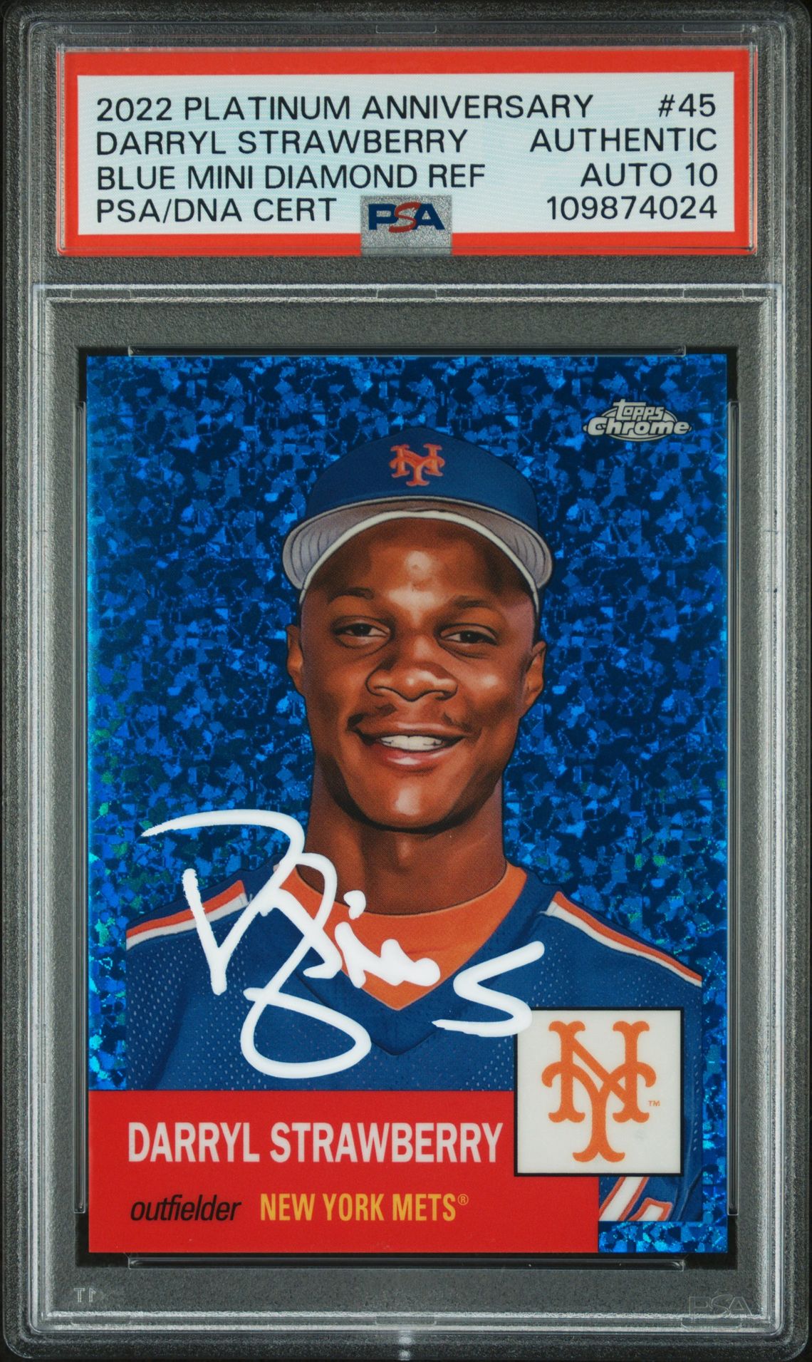 Darryl Strawberry 2022 Topps Chrome Blue Refractor Card #45 Auto PSA 10 25/199