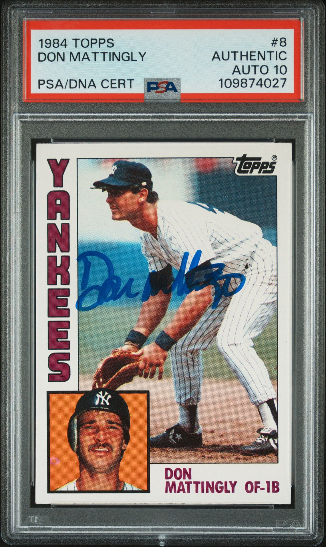 Don Mattingly 1984 Topps Signed Baseball Rookie Card #8 Auto Graded PSA 10 74027