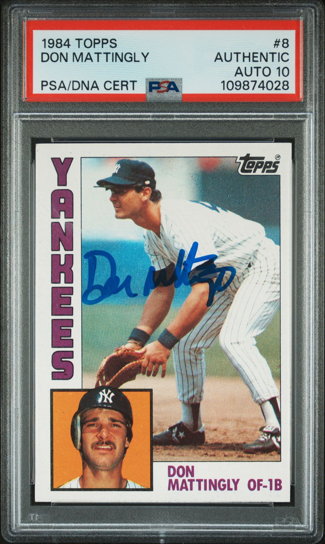 Don Mattingly 1984 Topps Signed Baseball Rookie Card #8 Auto Graded PSA 10 74028