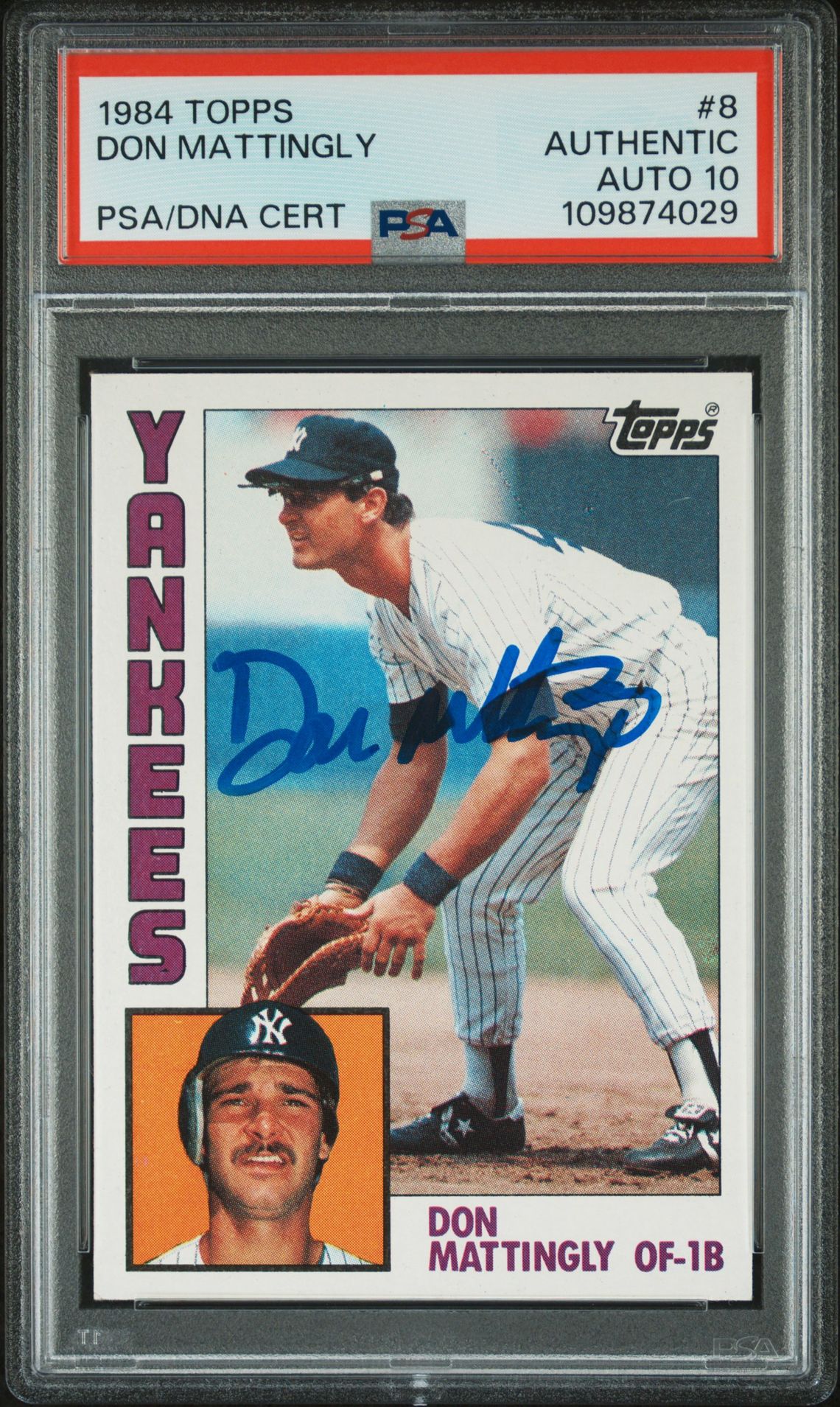 Don Mattingly 1984 Topps Signed Baseball Rookie Card #8 Auto Graded PSA 10 74029
