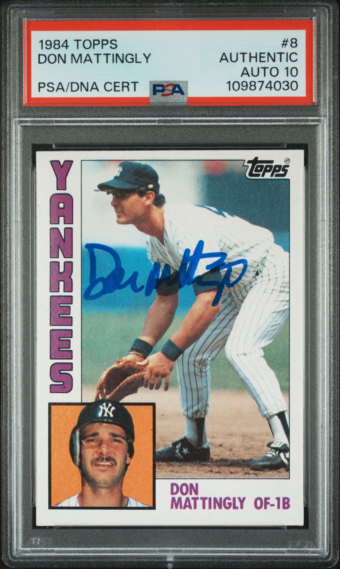 Don Mattingly 1984 Topps Signed Baseball Rookie Card #8 Auto Graded PSA 10 74030