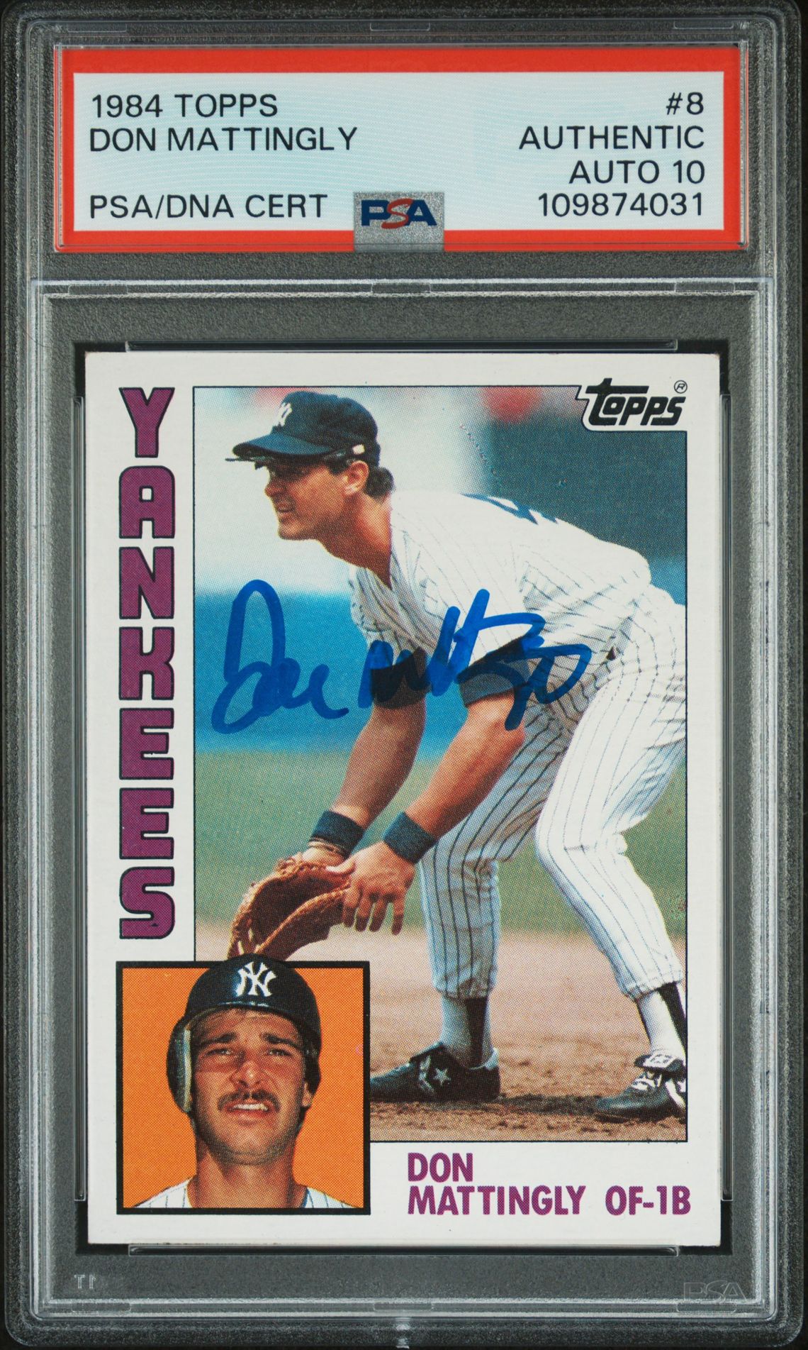 Don Mattingly 1984 Topps Signed Baseball Rookie Card #8 Auto Graded PSA 10 74031