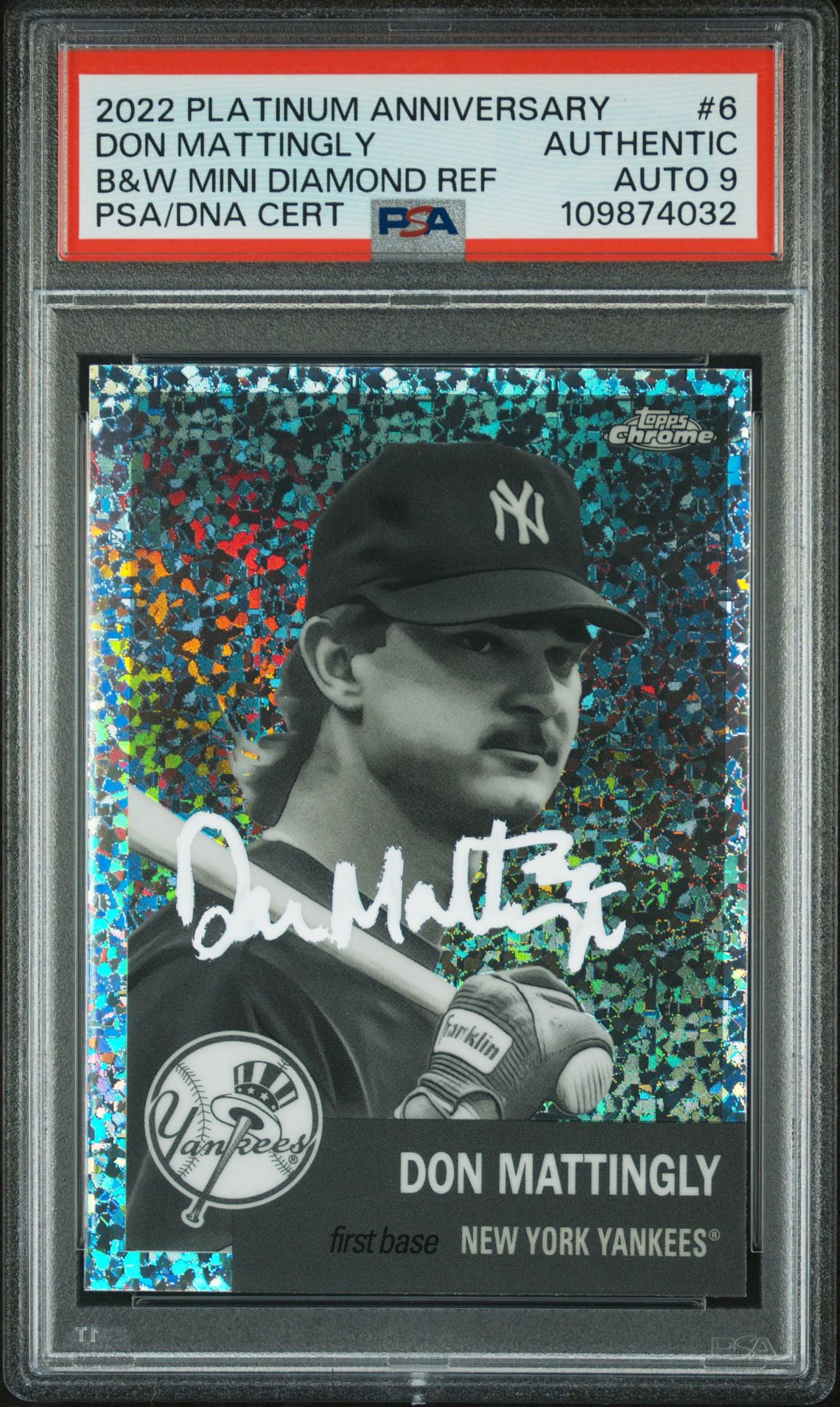 Don Mattingly 2022 Topps Chrome Black White Refractor Signed Card #6 Auto PSA 9