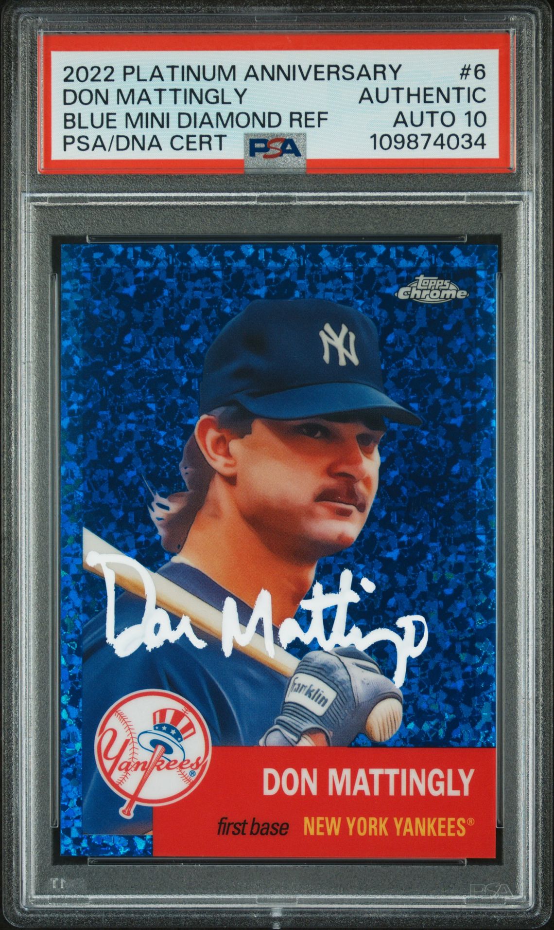 Don Mattingly 2022 Topps Chrome Blue Refractor Card #6 Auto PSA 10 129/199