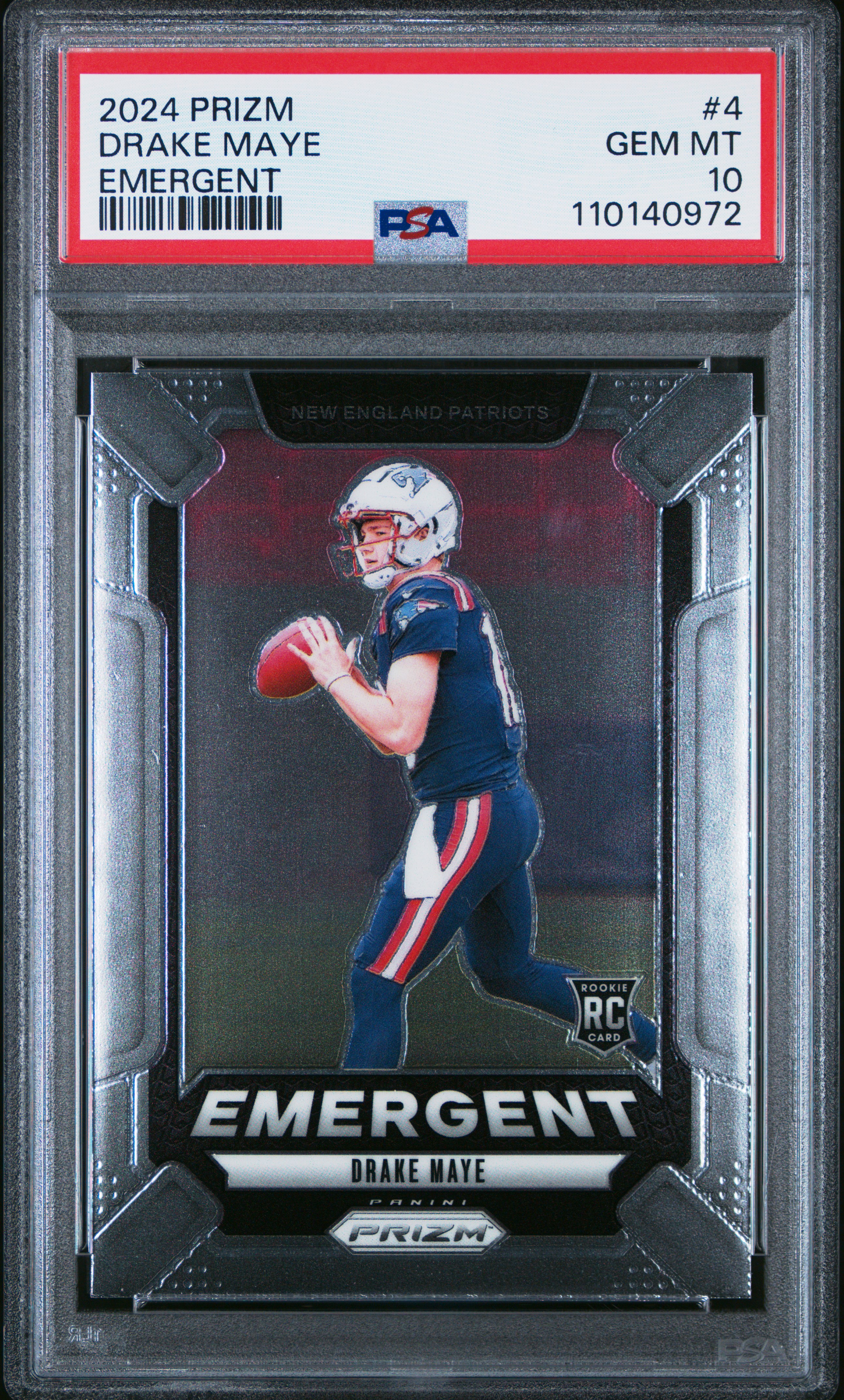 Drake Maye 2024 Prizm Emergent Rookie Football Card #4 Graded PSA 10 Cert #110140972